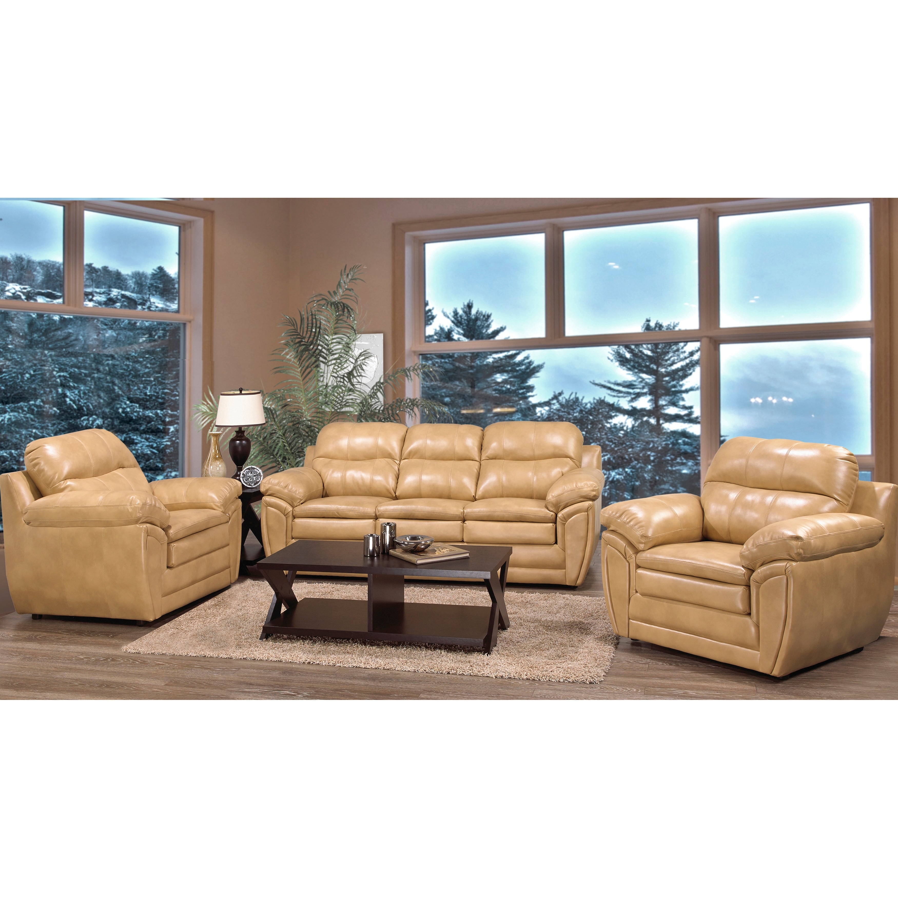 Simon Light Tan Brown Leather Gel Sofa And Two Chairs