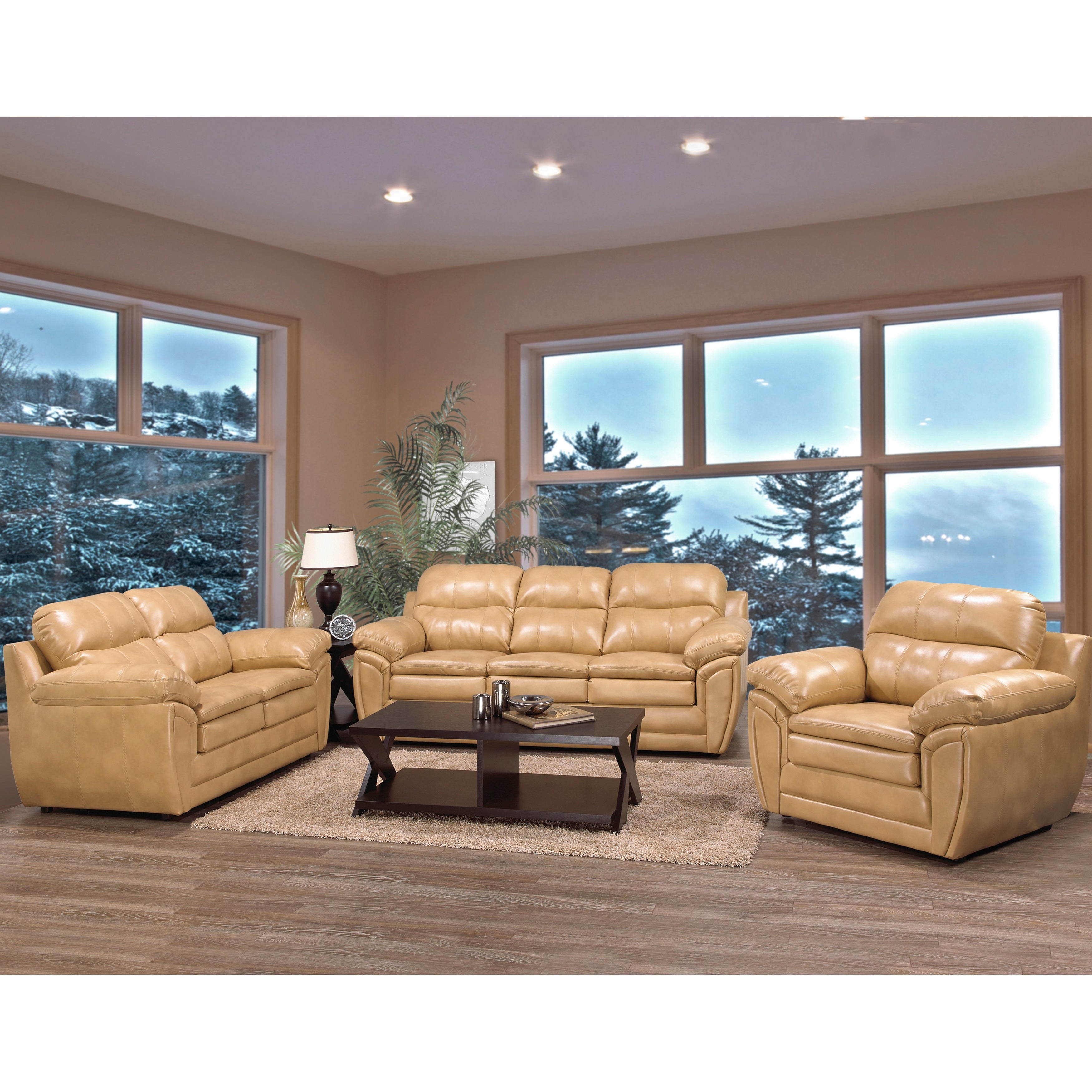 Simon Light Tan Brown Leather Gel Sofa Loveseat And Chair
