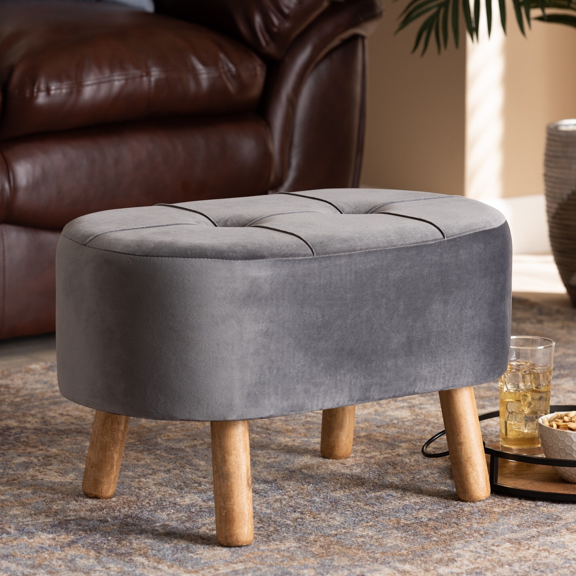Simone Mid Century Modern Upholstered Ottoman