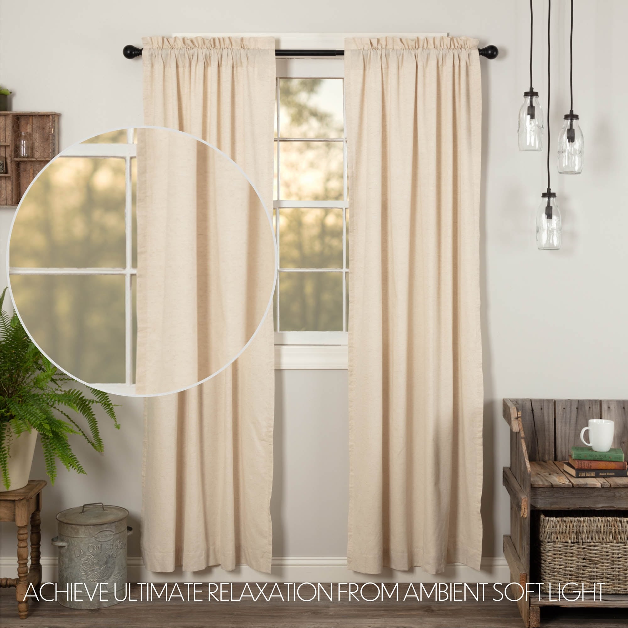 Vhc Farmhouse French Country Curtains Simple Life Flax Solid Panel Pair