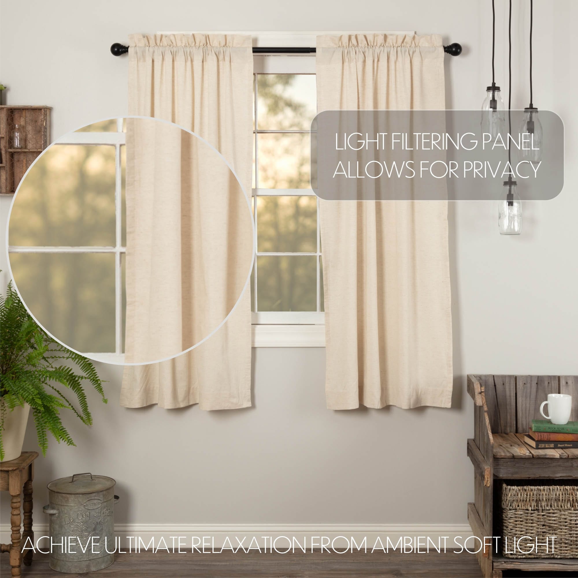 Vhc Farmhouse French Country Curtains Simple Life Flax Solid Short Panel Pair