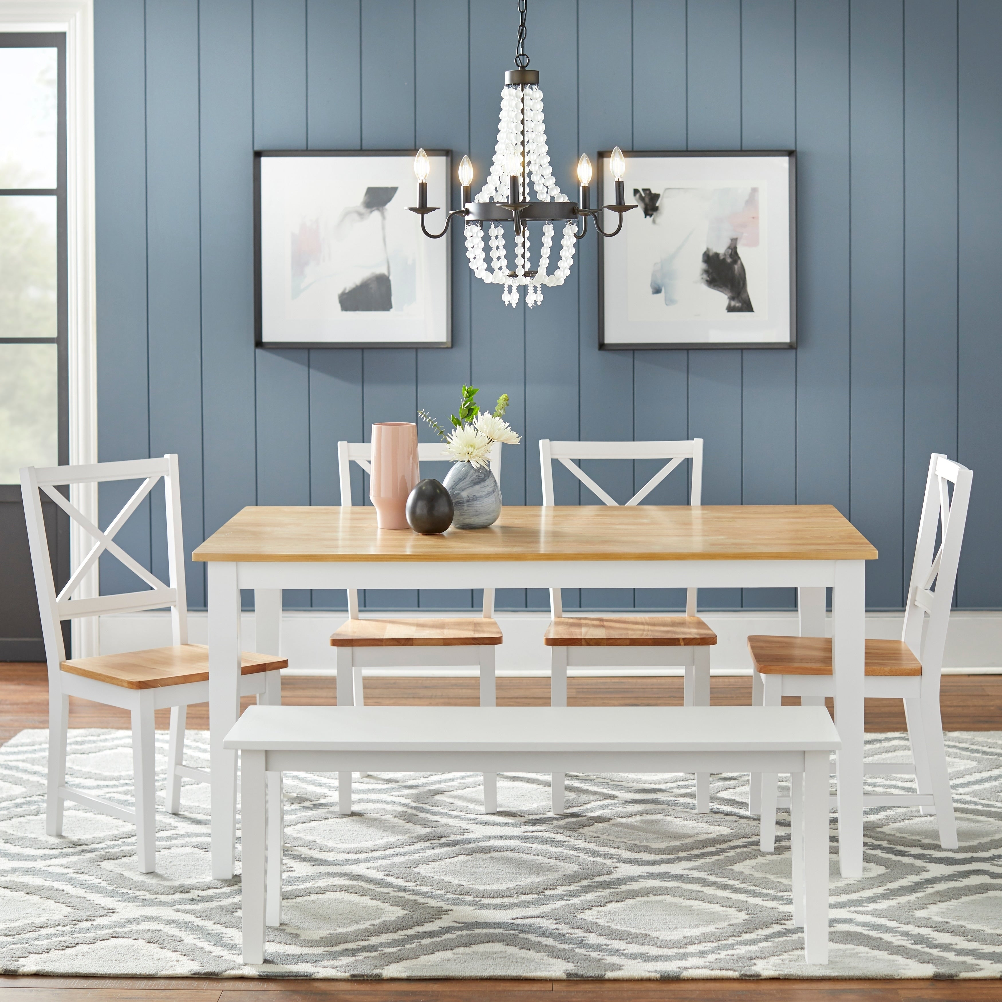 Simple Living 6 Piece Virginia Solid Wood Dining Set With Bench