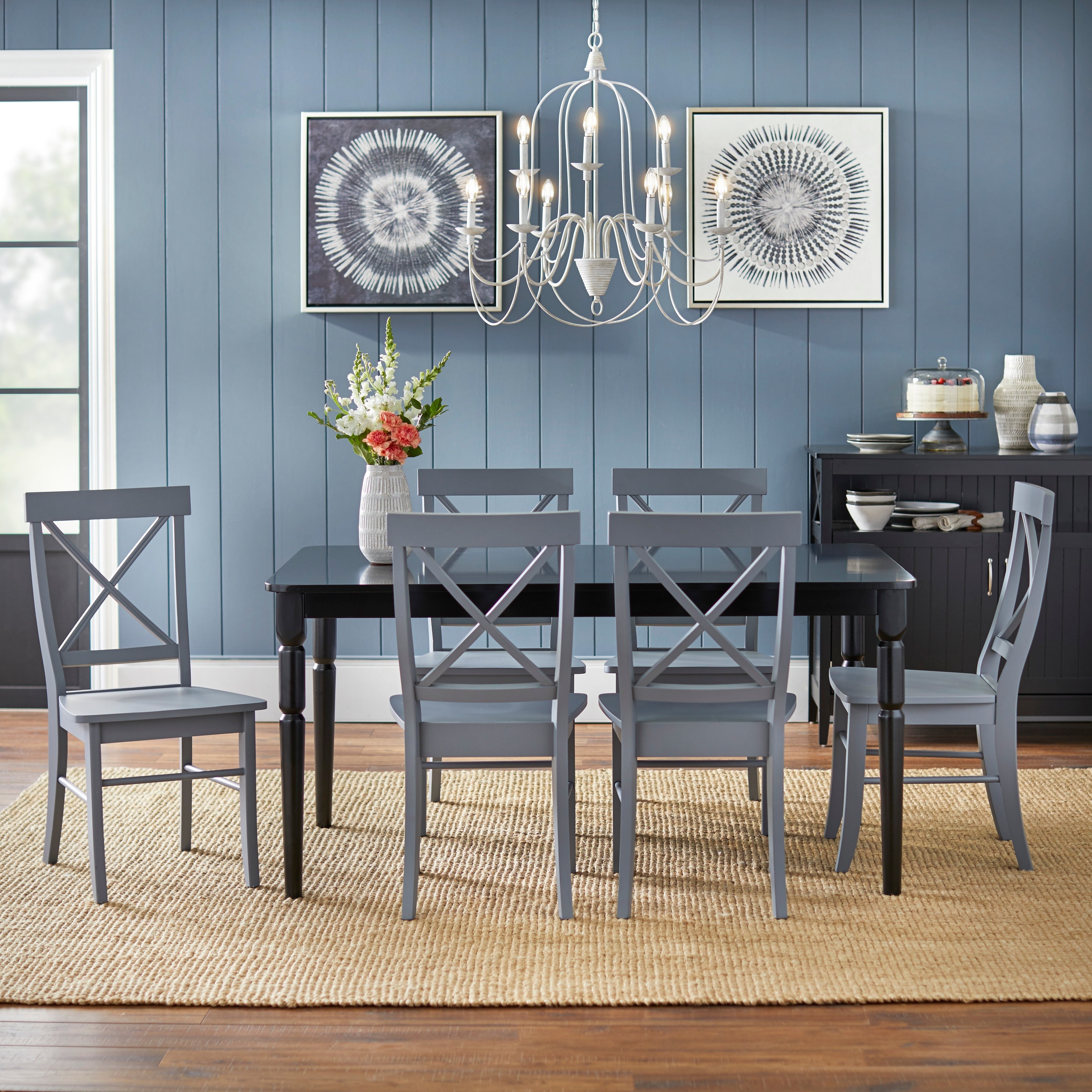 Simple Living Albury 7 Piece Black And Grey Cross Back Dining Set