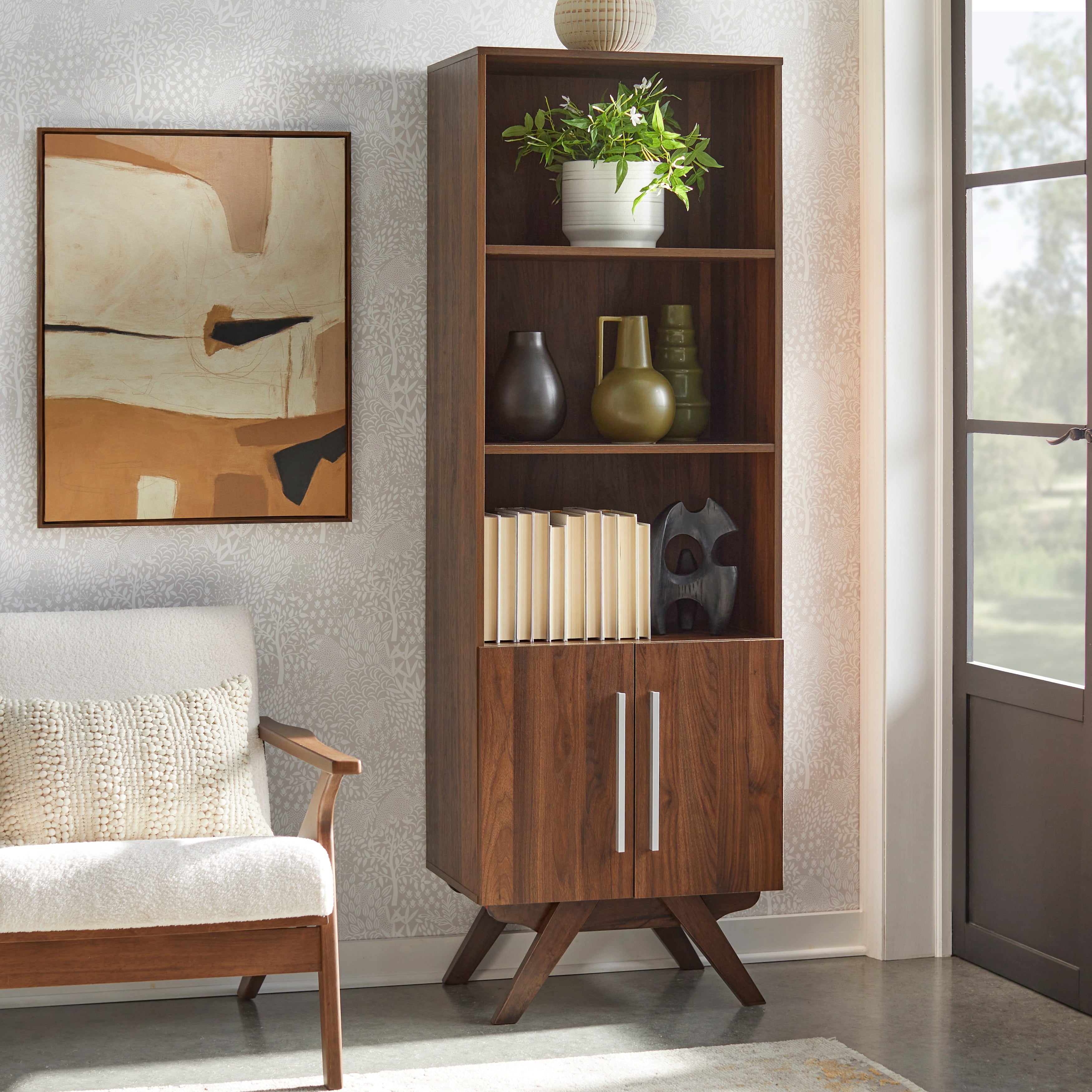 Simple Living Ashfield Mid Century Walnut Finish Bookcase
