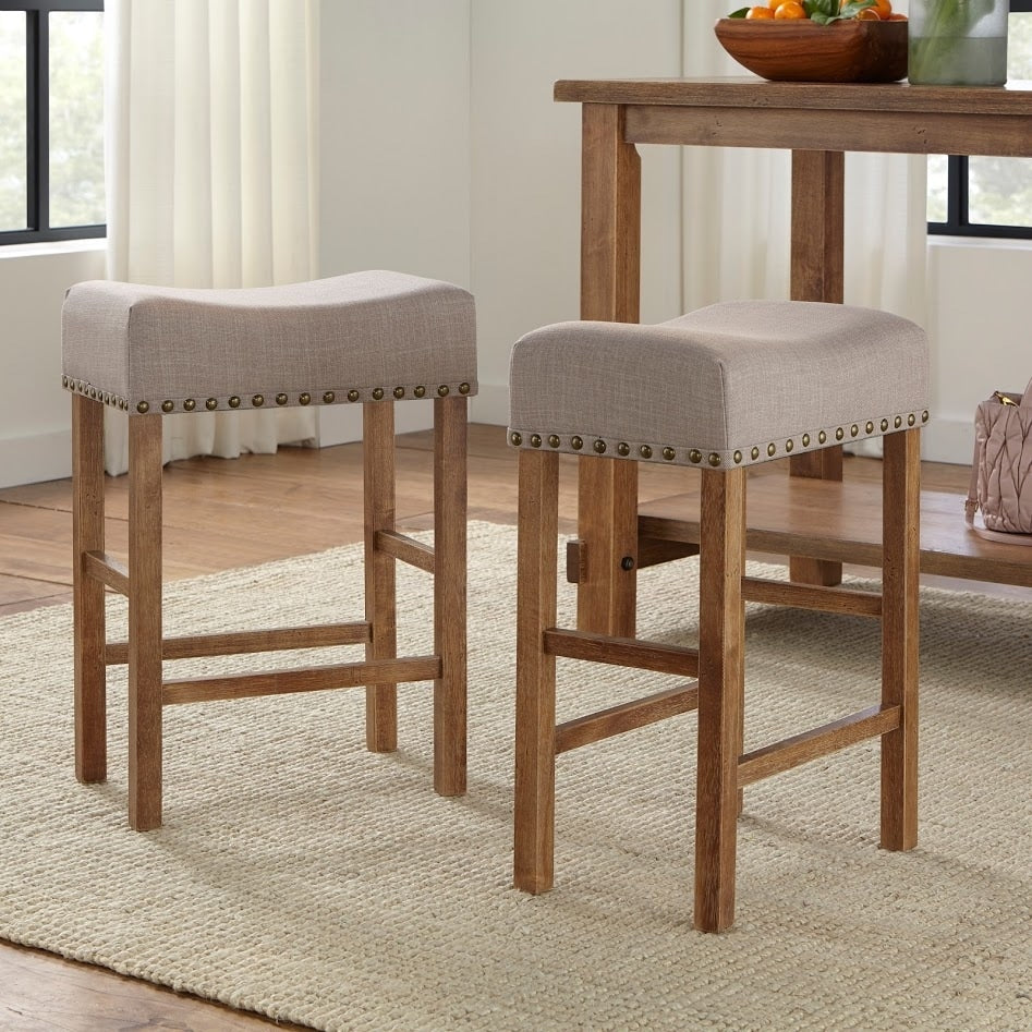 Simple Living Hathaway Nailhead 24 Saddle Stool Set Of 2