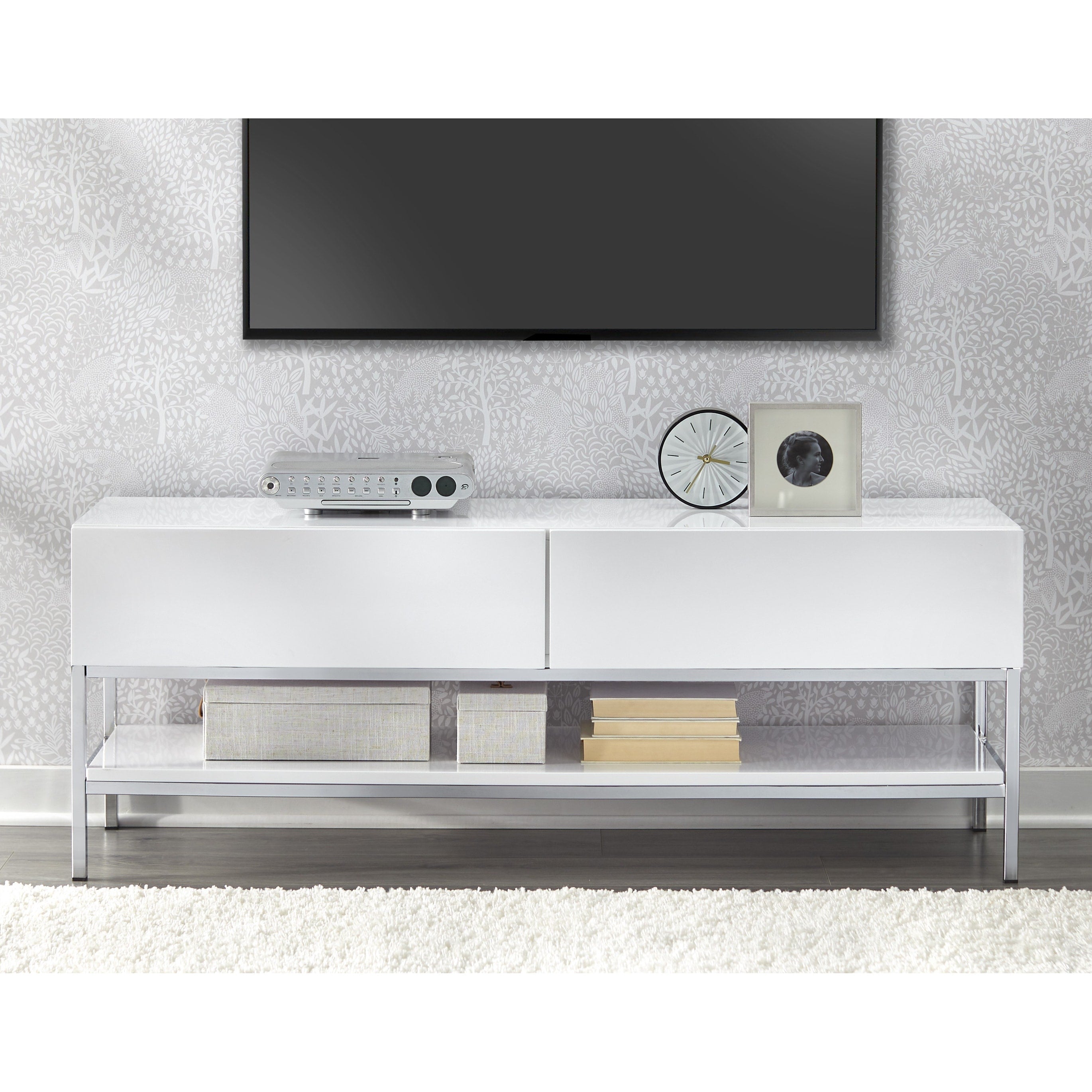 Simple Living Lewis White High Gloss Tv Stand
