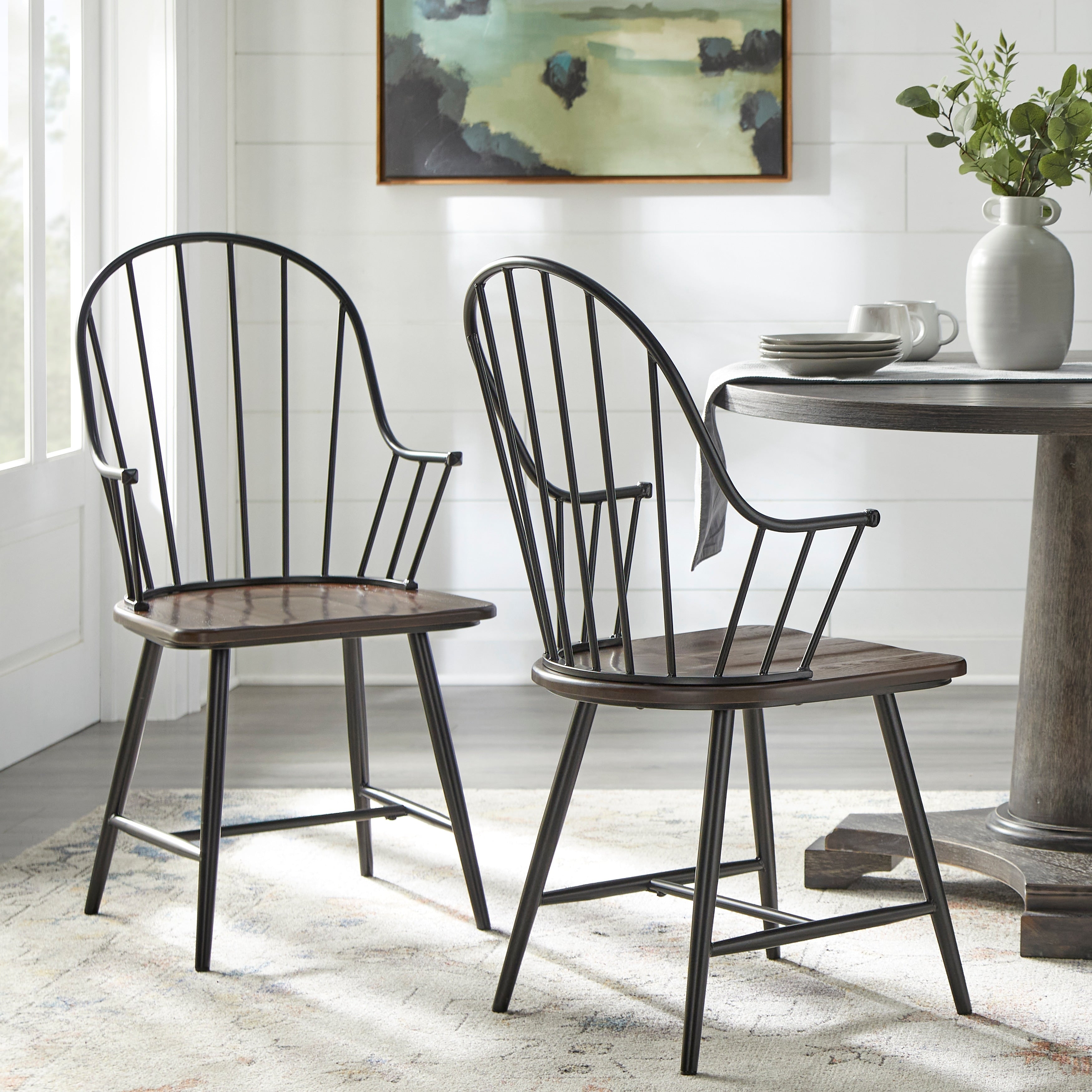 Simple Living Milo Black And Espresso Mixed Media Arm Chairs Set Of 2