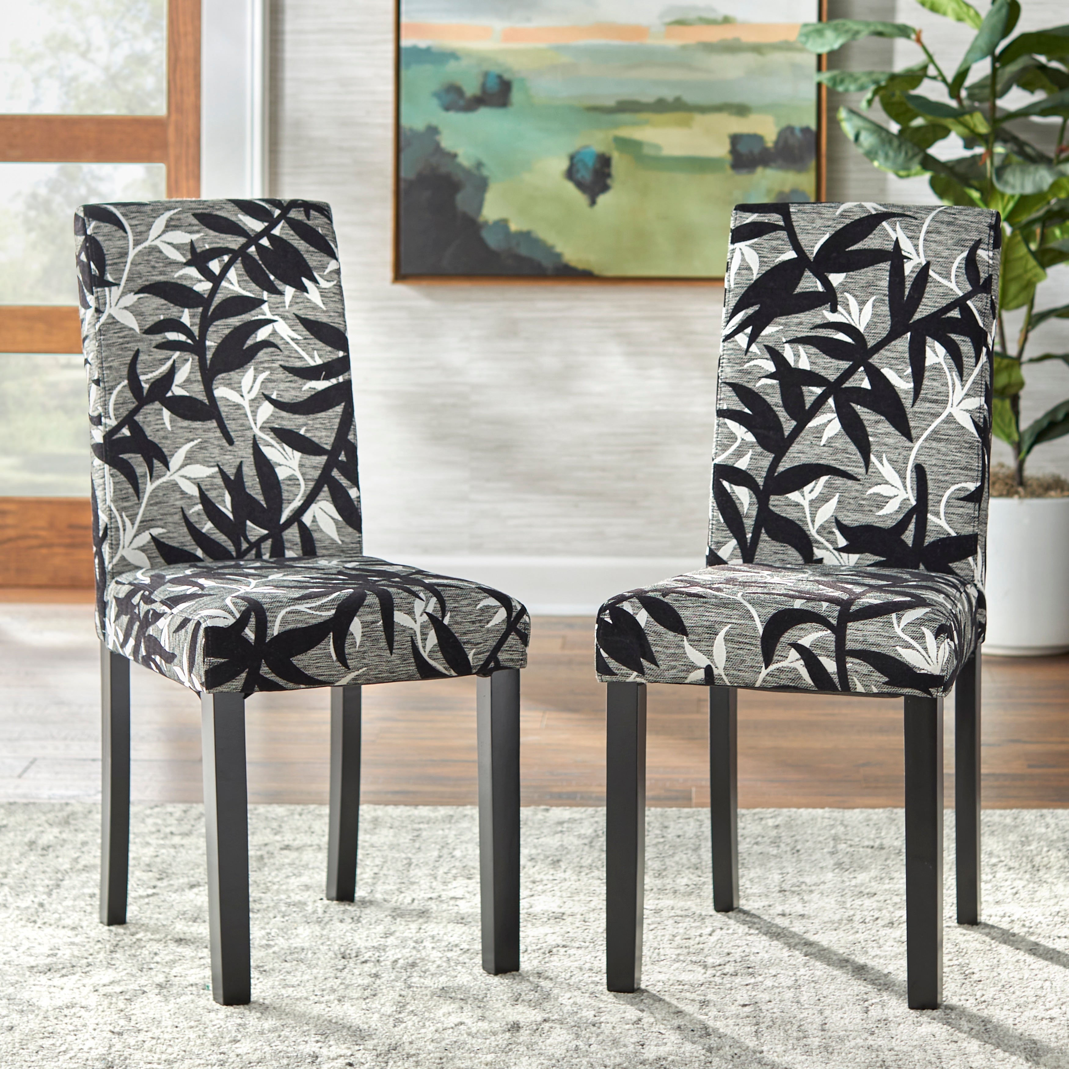 Simple Living Parson Black And Silver Rubber Wood Dining Chairs Set Of 2