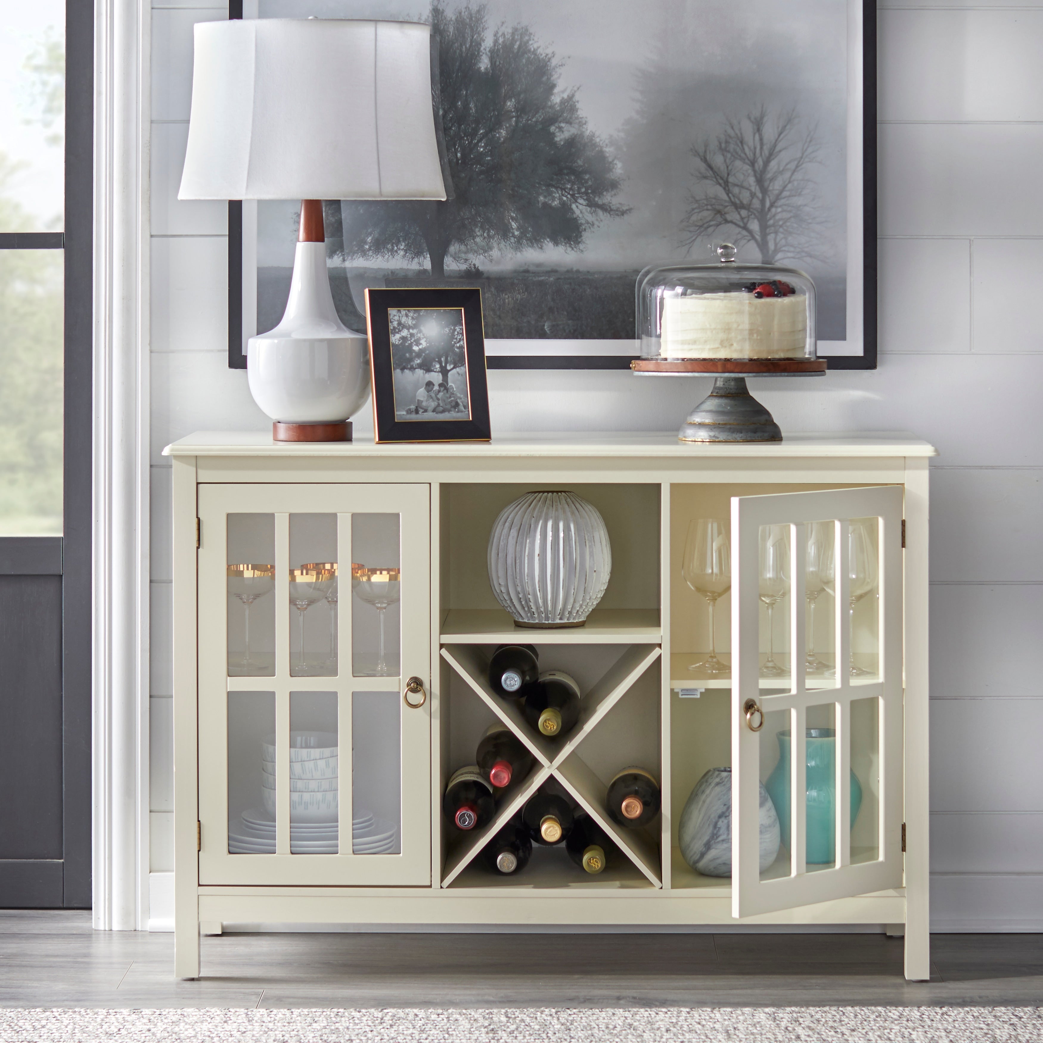 Simple Living Portland Wood Glass Wine Buffet