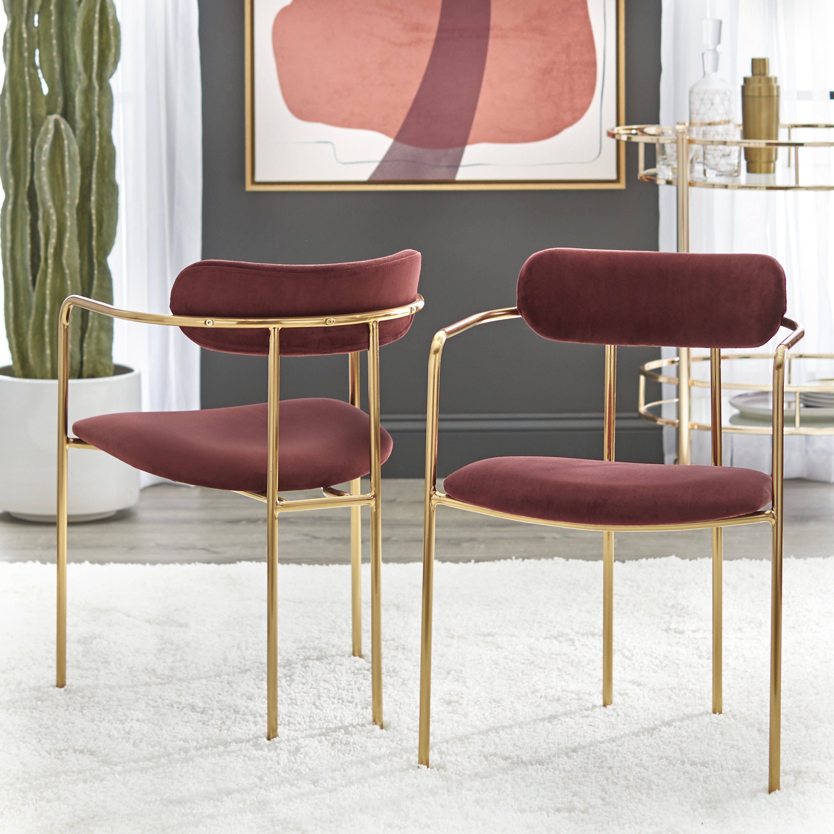 Simple Living Retro Velvet Dining Arm Chair Set Of 2