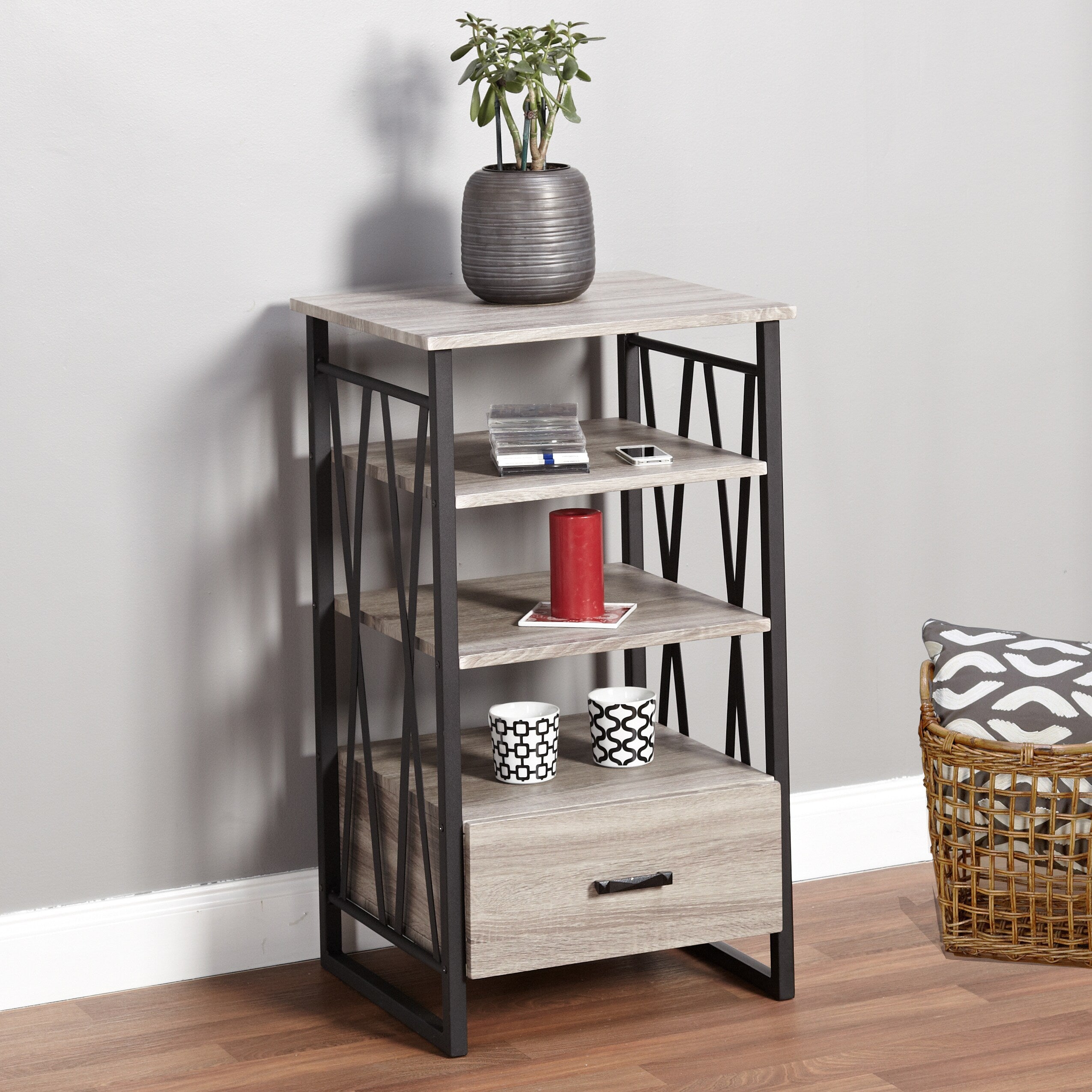 Simple Living Seneca Xx 3 Shelf Grey Black Pier With Drawer