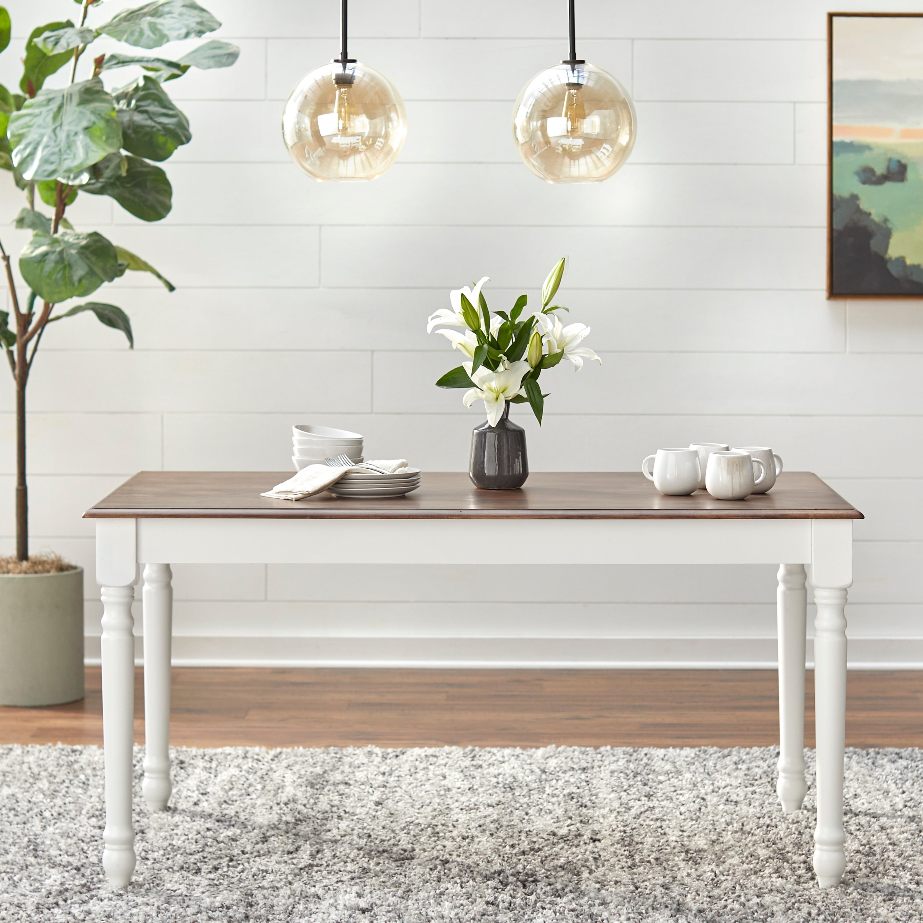 Simple Living Skipton Walnut White Rubberwood Rectangular Table Walnut
