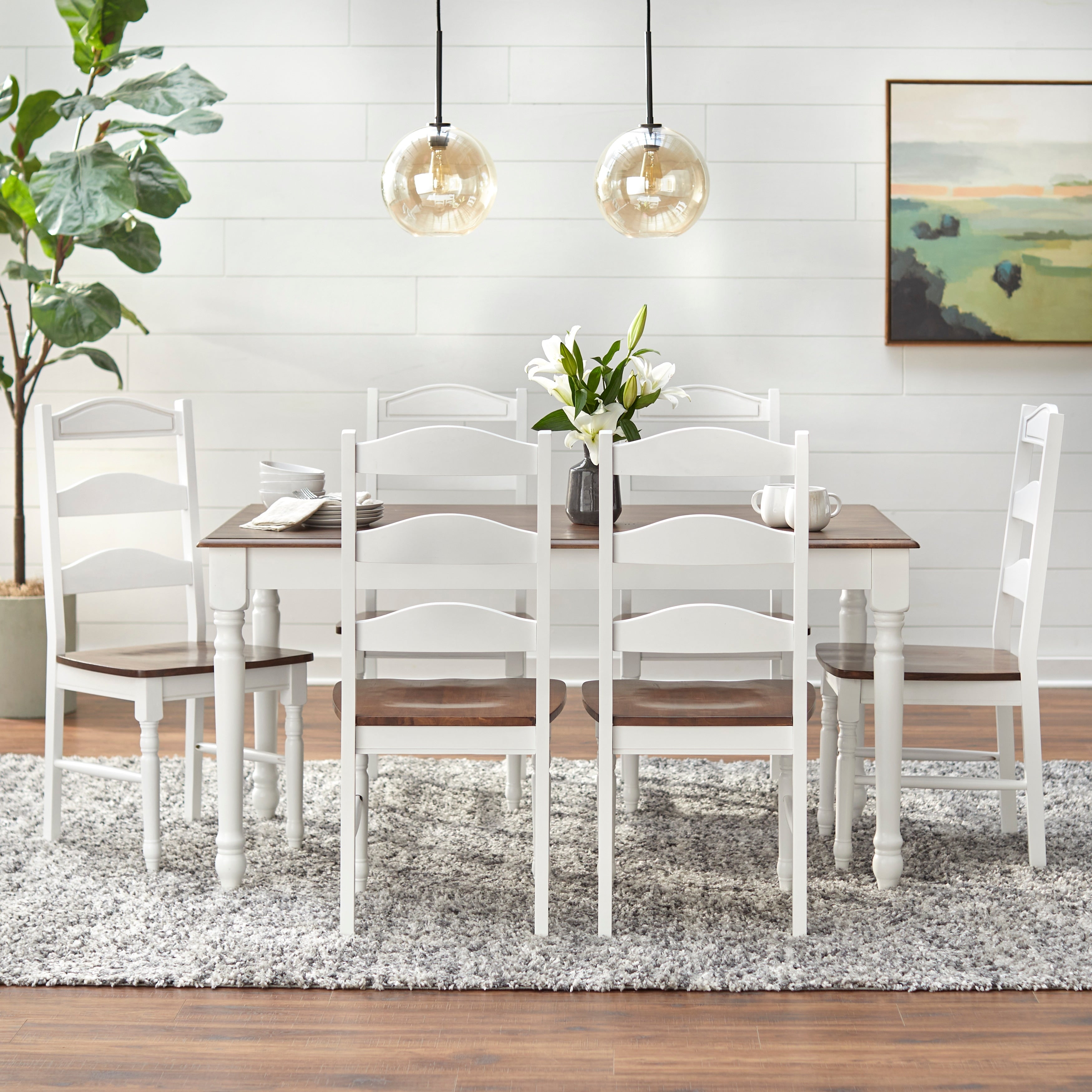 Simple Living Skipton White Walnut Wood 7 Piece Dining Set