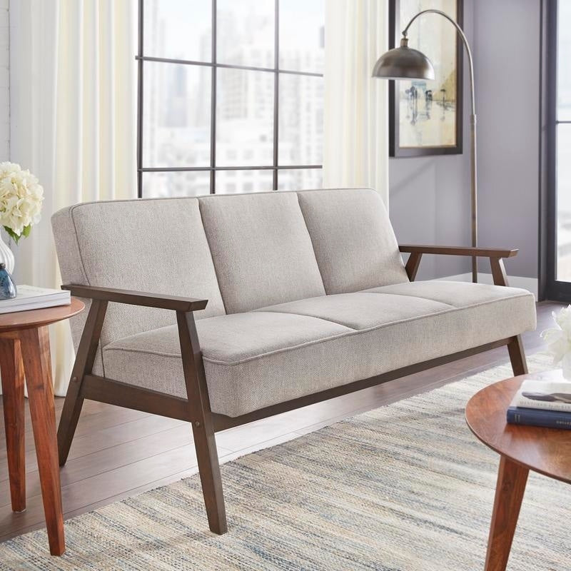 Simple Living Sonia Brown Rubberwood Blue Grey Fabric Sofa