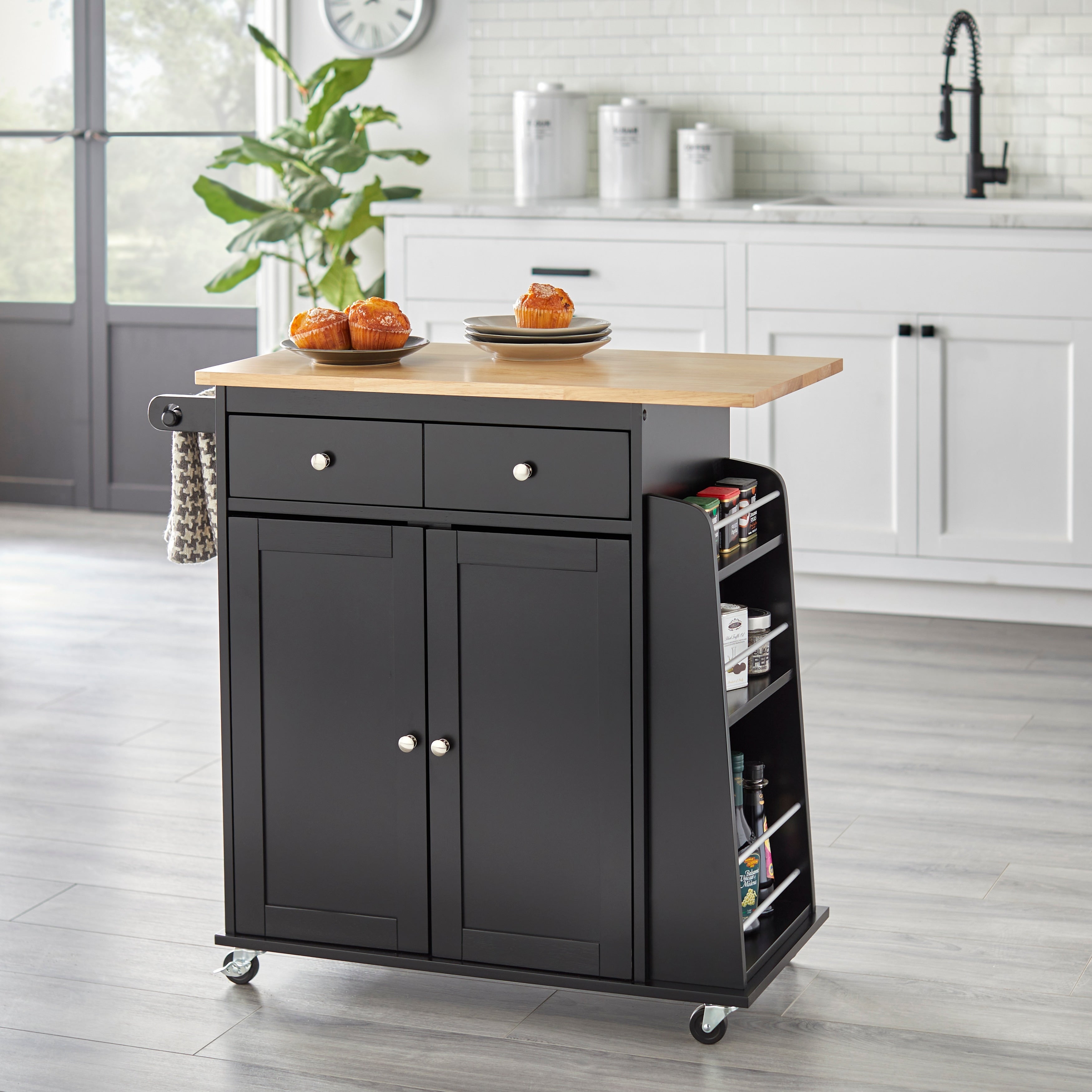 Simple Living Sonoma 2 Tone Black Kitchen Cart