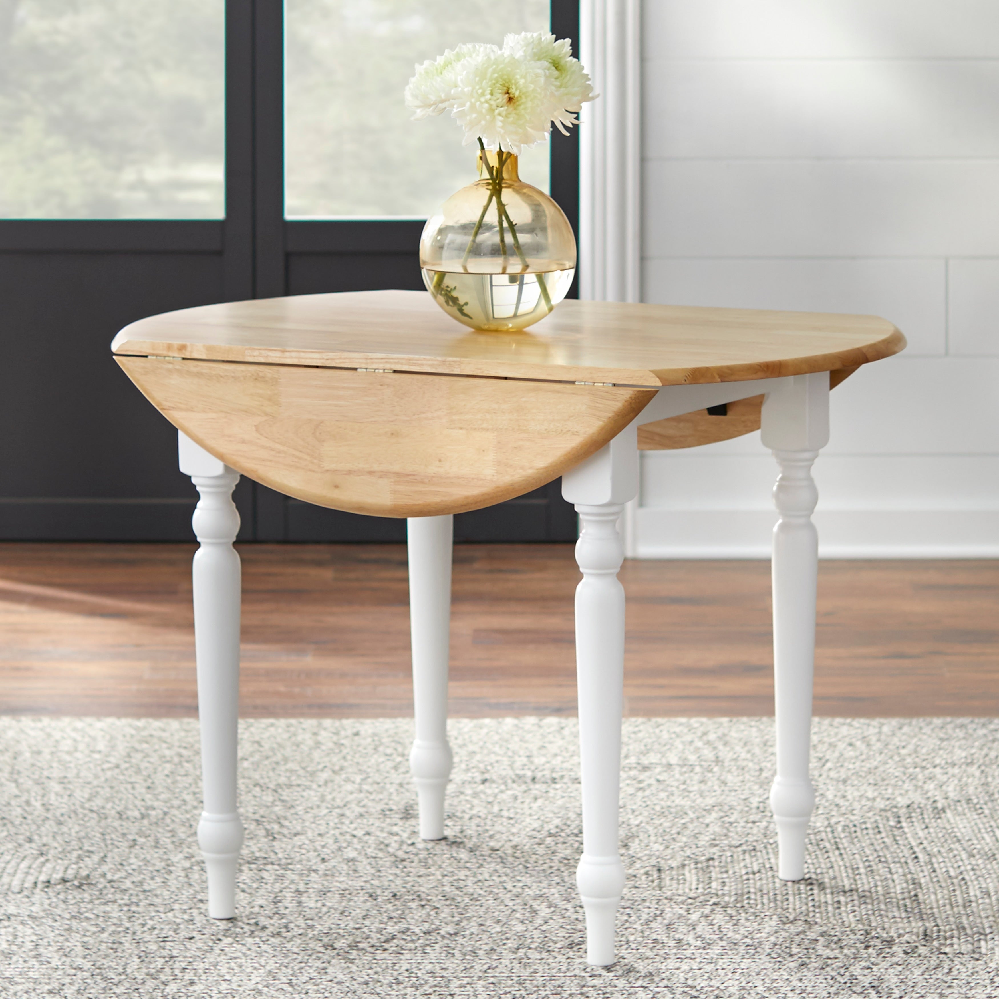Simple Living Two Tone 40 Inch Rubberwood Round Drop Leaf Table White