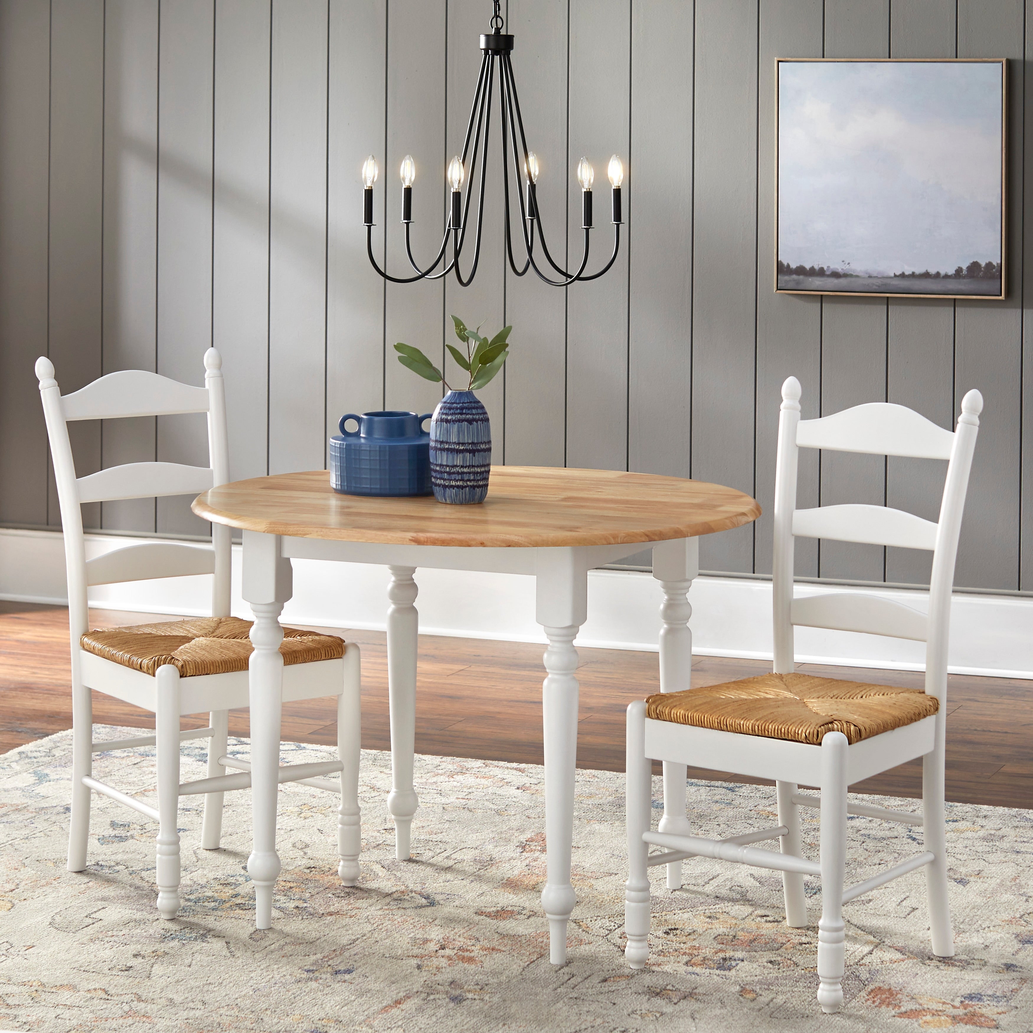 Simple Living White Wood And Rush 3 Piece Ladderback Dining Set