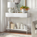 Simple Living White Wood And Chrome Metal High Gloss Console Table
