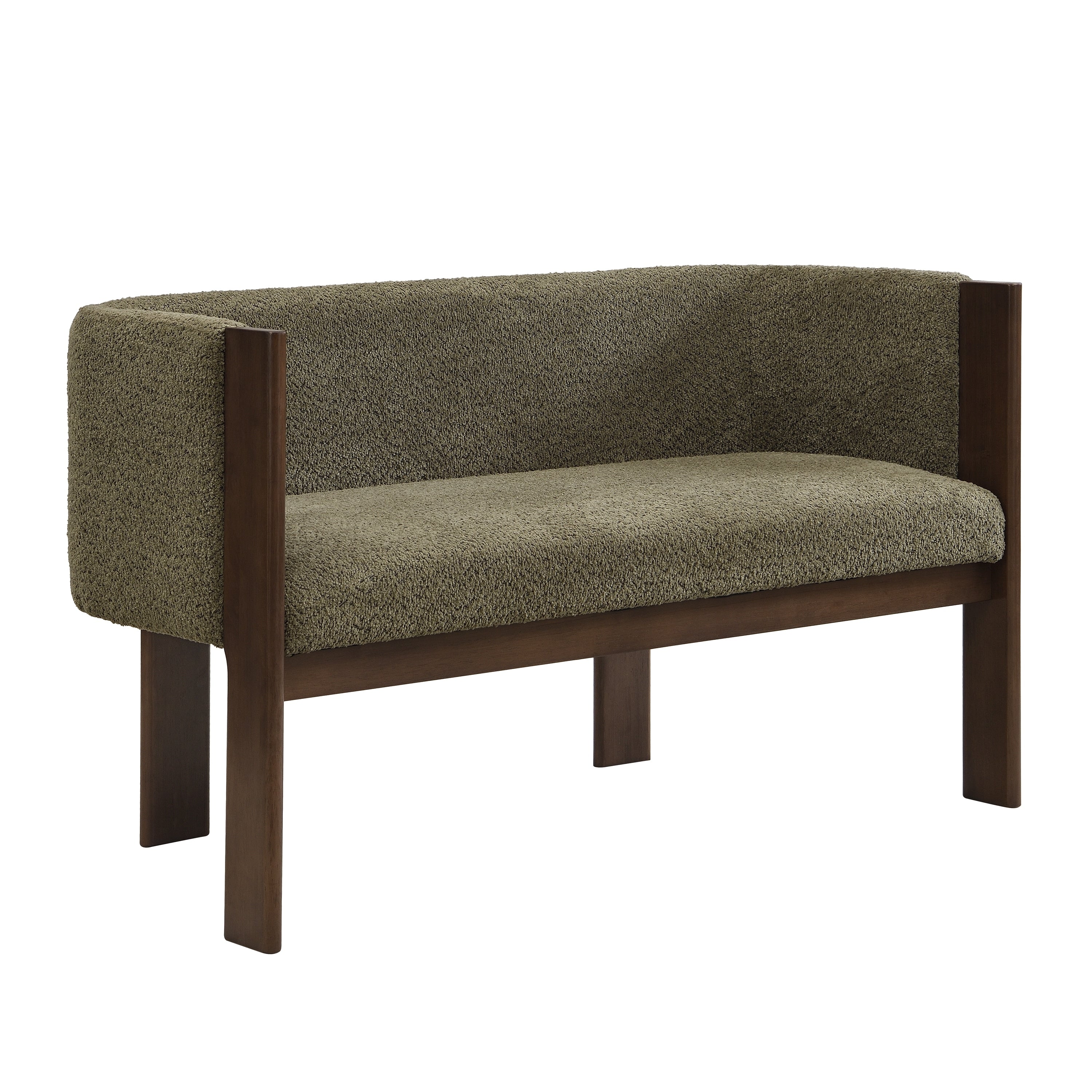 Simple Loveseat Green Walnut Sofa Couch With Track Armrests 2 Seater Settee Sofa Couch With Wood Legs