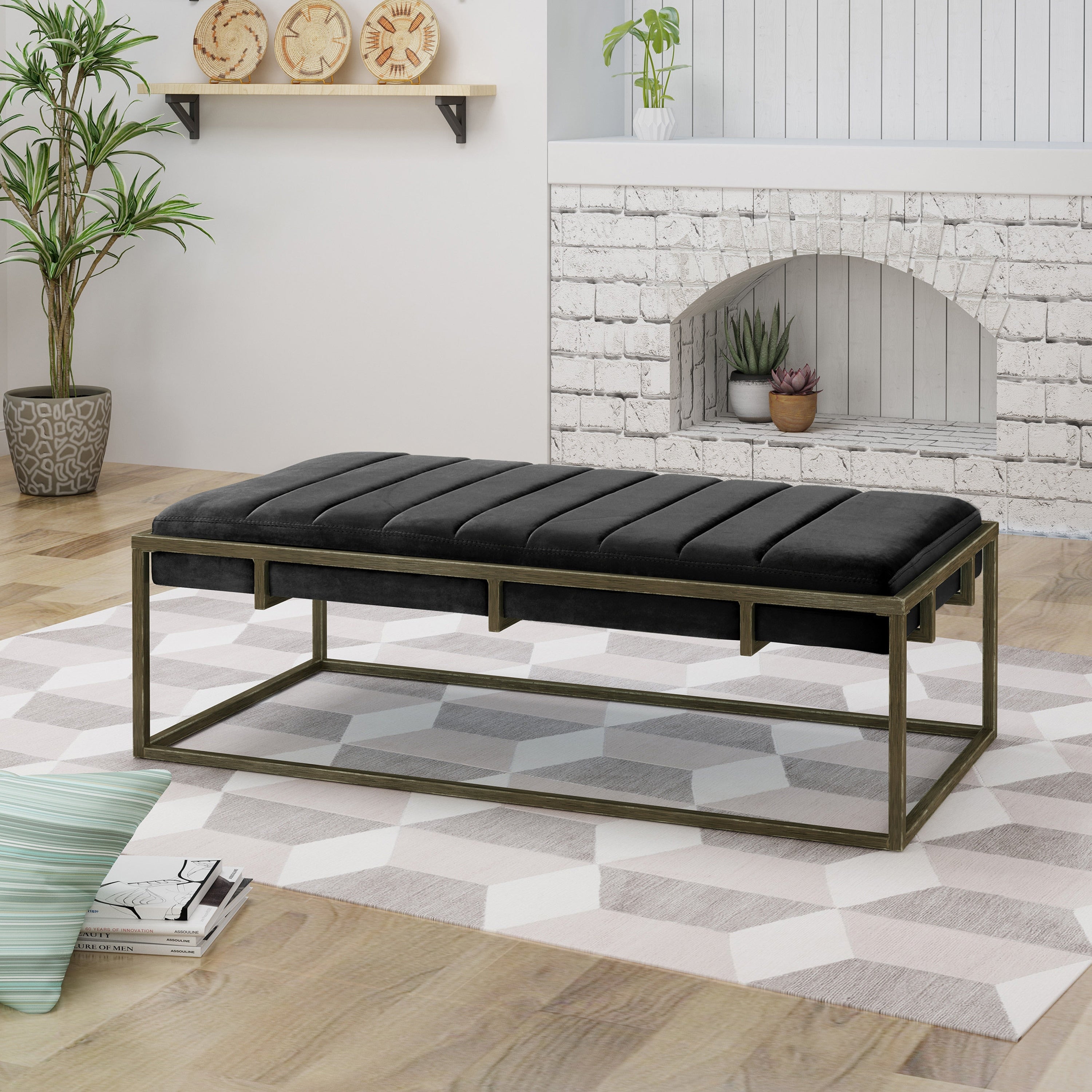 Simple Padded Bench Leisure Bench With Metal Frame Indoor Bench Piano Bench Ottoman End Of Bed Bench