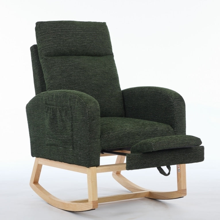 Simple Rocking Chair Side Chair With Wood Legs Lounge Chair Leisure Chair Arm Chair With Side Pocket