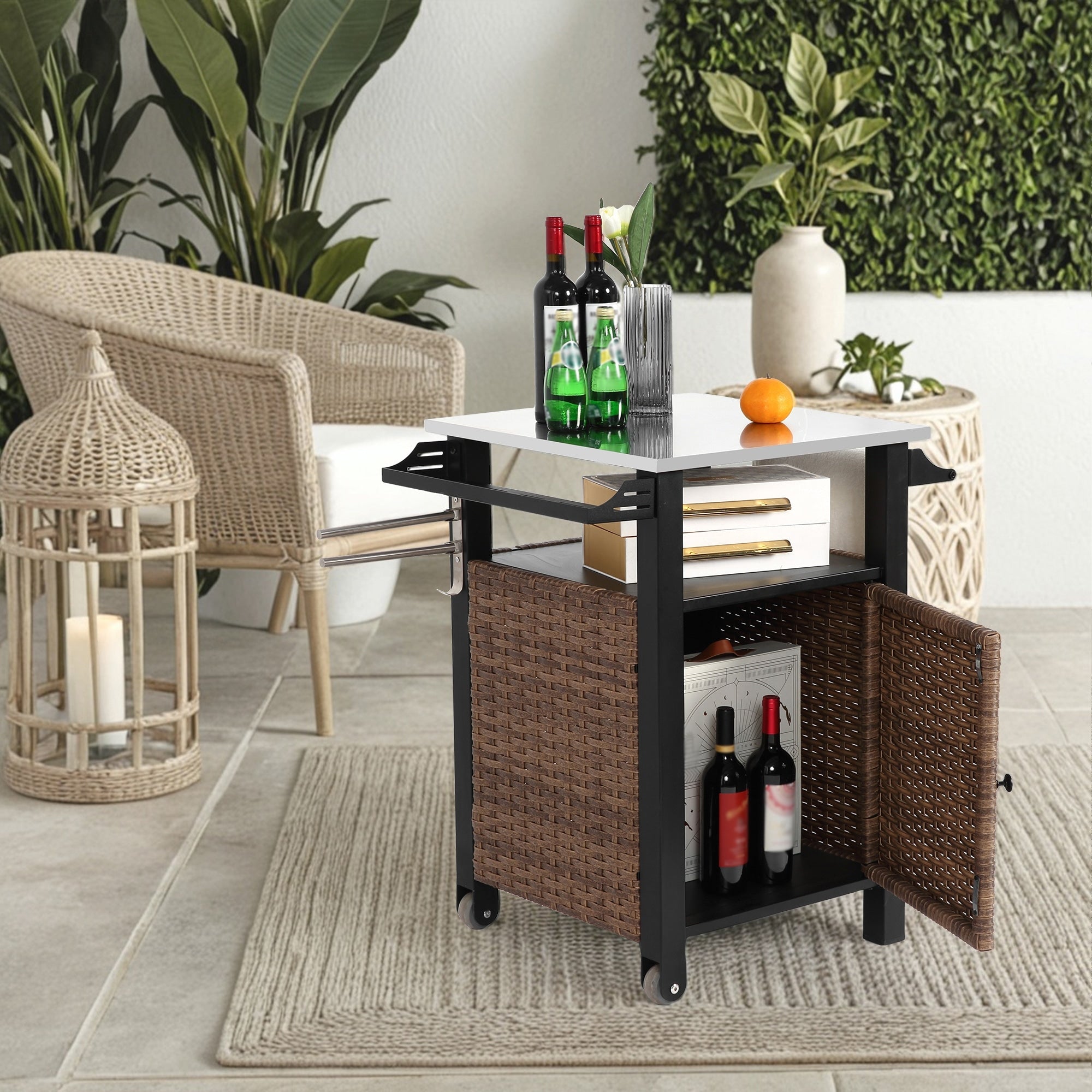 Simple Rolling Kithchen Storage Cart With Open Storage Space Bar Cart Serving Cart With Storage Cabinet
