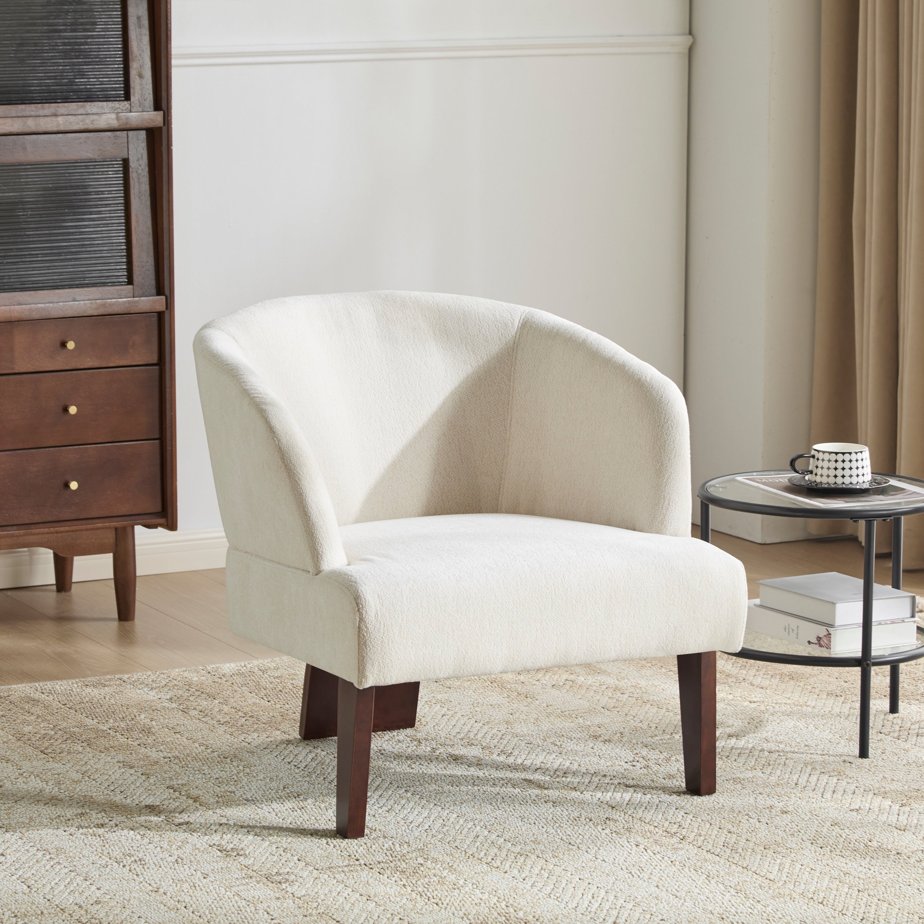 Simple Side Chair Office Chair Accent Chair Club Chair Beige Dressing Chair Leisure Chair With Wood Legs