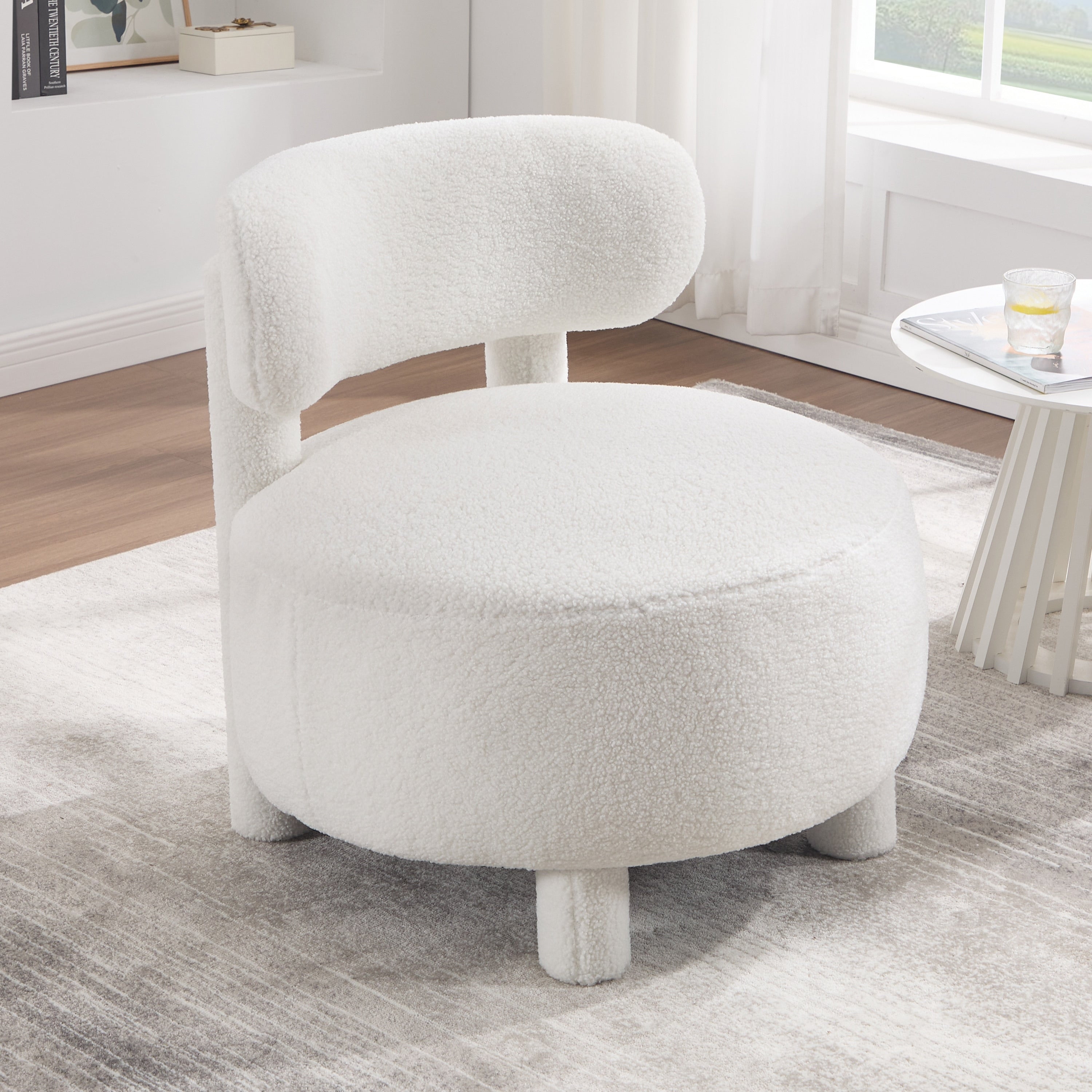 Simple Side Chair Upholstered Chair With Curved Backrest Accent Chair White Dressing Chair Reading Chair