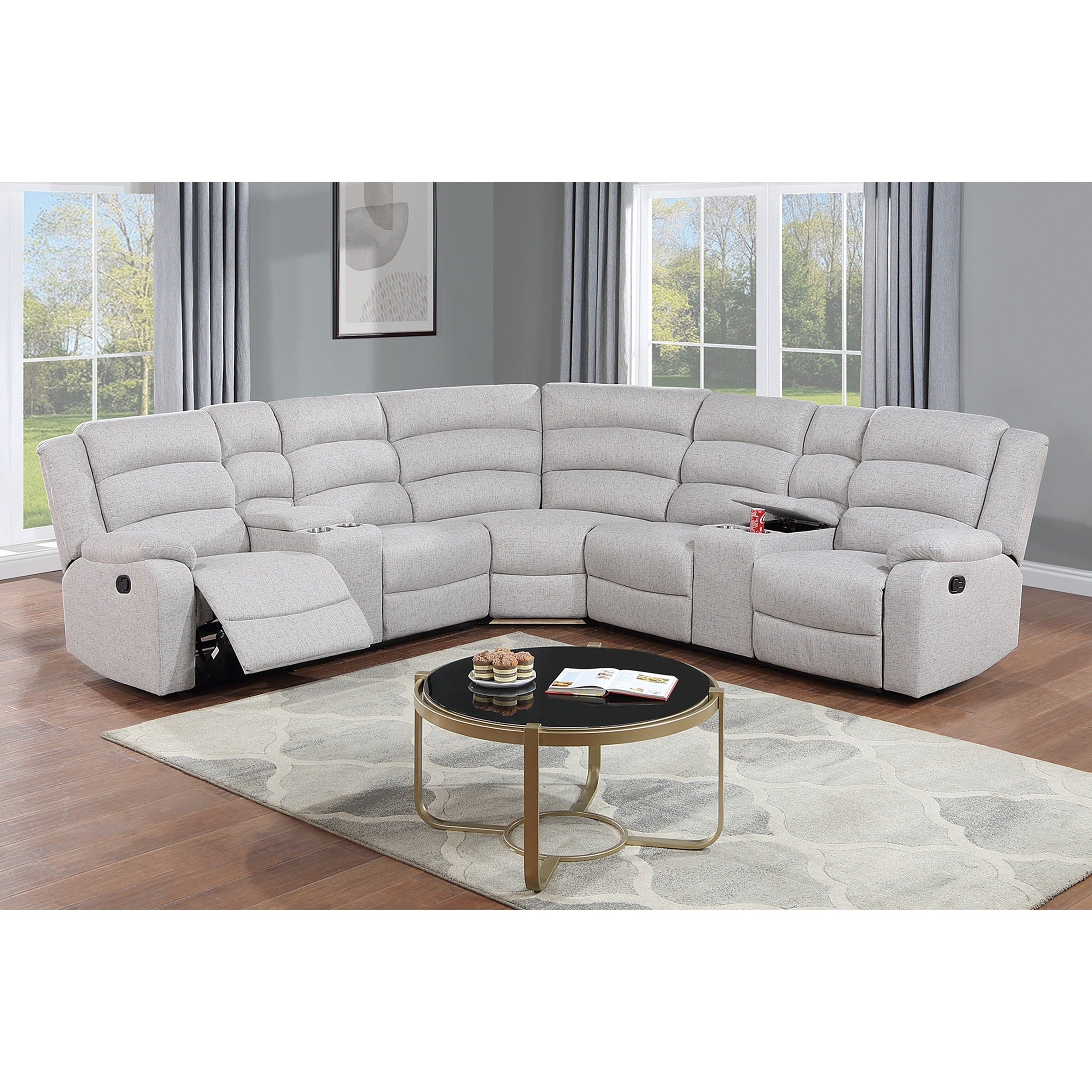 Sincere Bone Finish 3Pc Manual Motion Sectional Set Pillow Arms