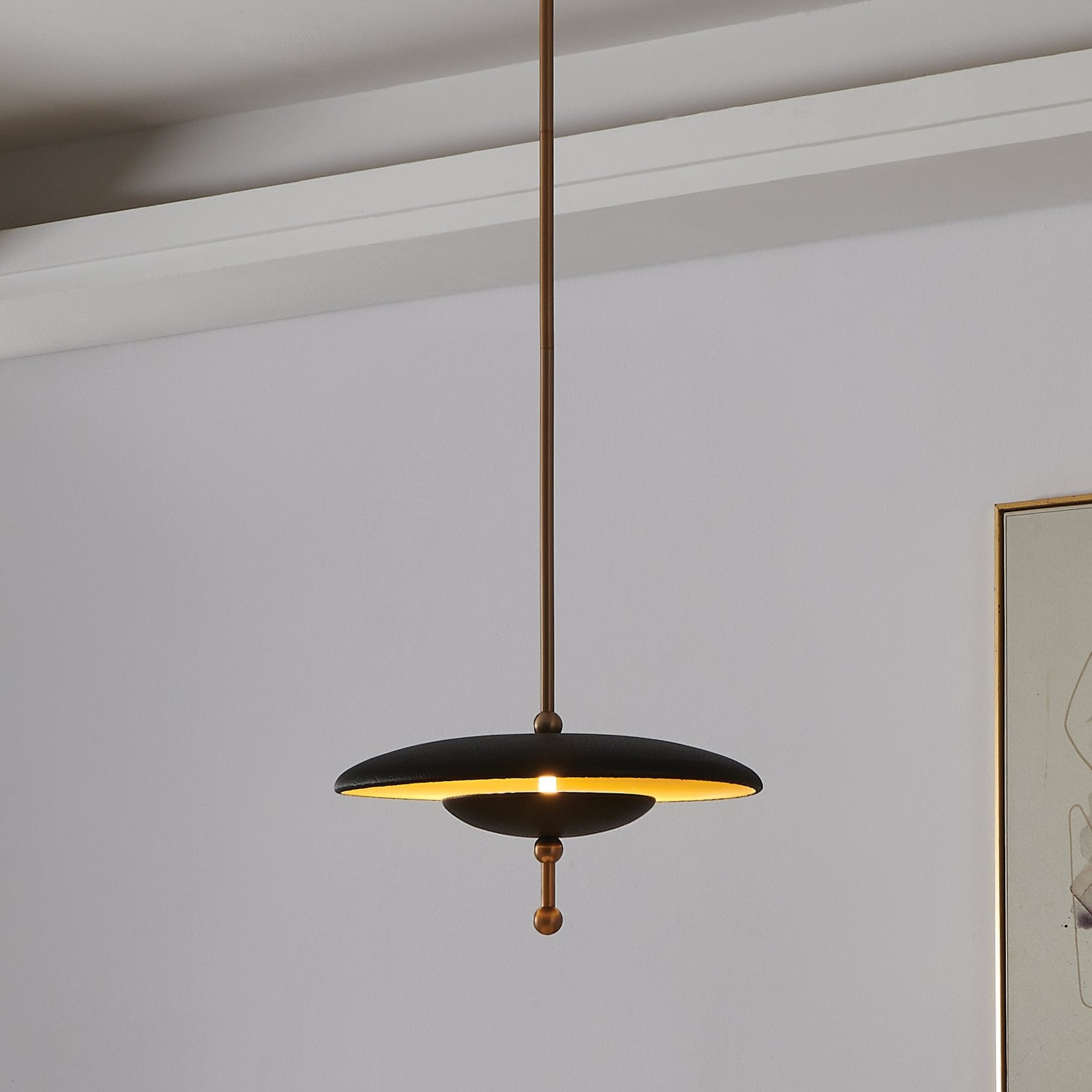 Sinclair 14 Inch Champagne Gold And Black Faux Leather 5Cct Led Convertible Pendant