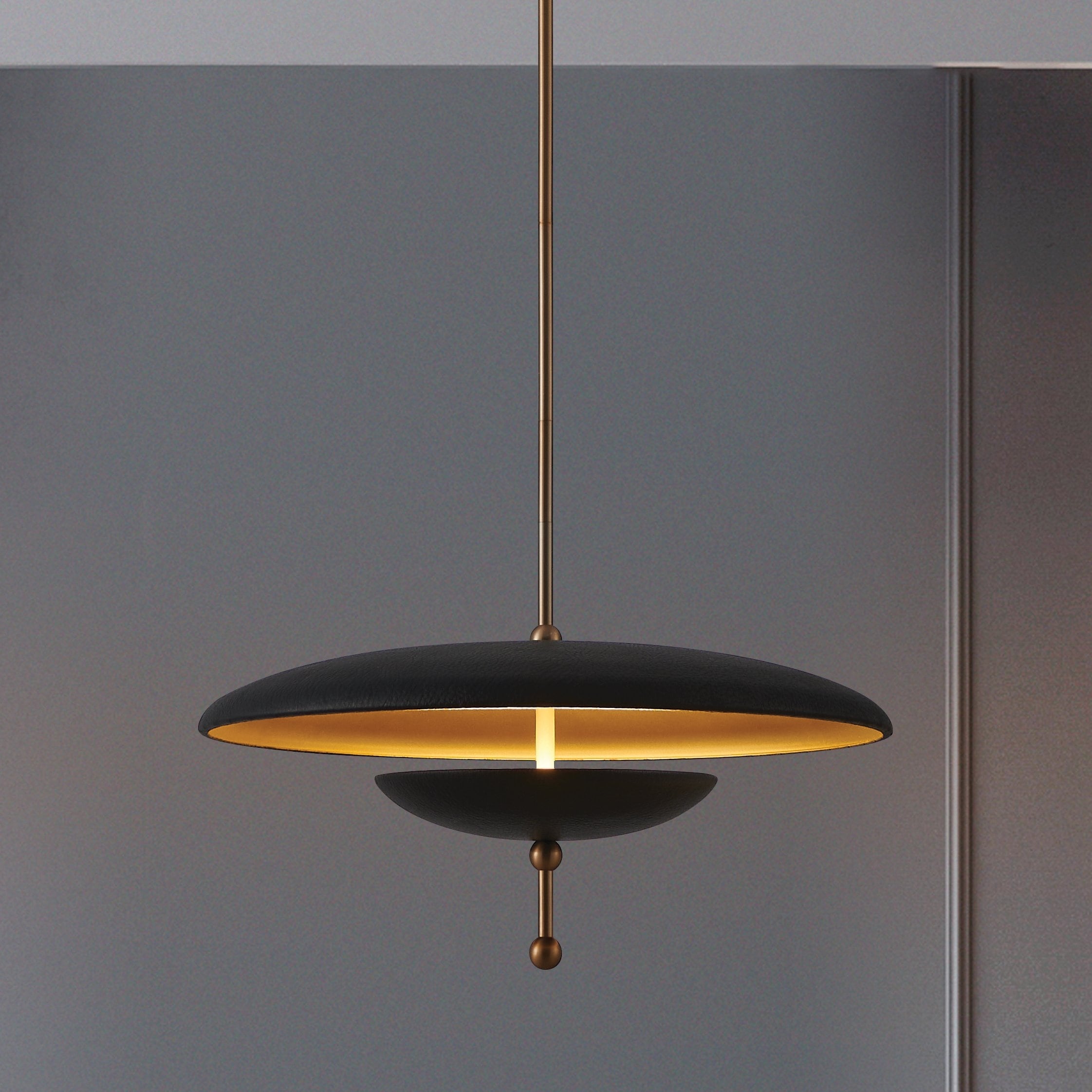 Sinclair 20 Inch Champagne Gold And Black Faux Leather 5Cct Led Convertible Pendant