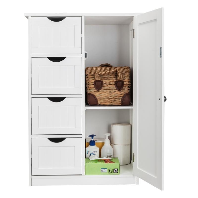 Single Door Bathroom Storage Cabinet With 4 Drawers White