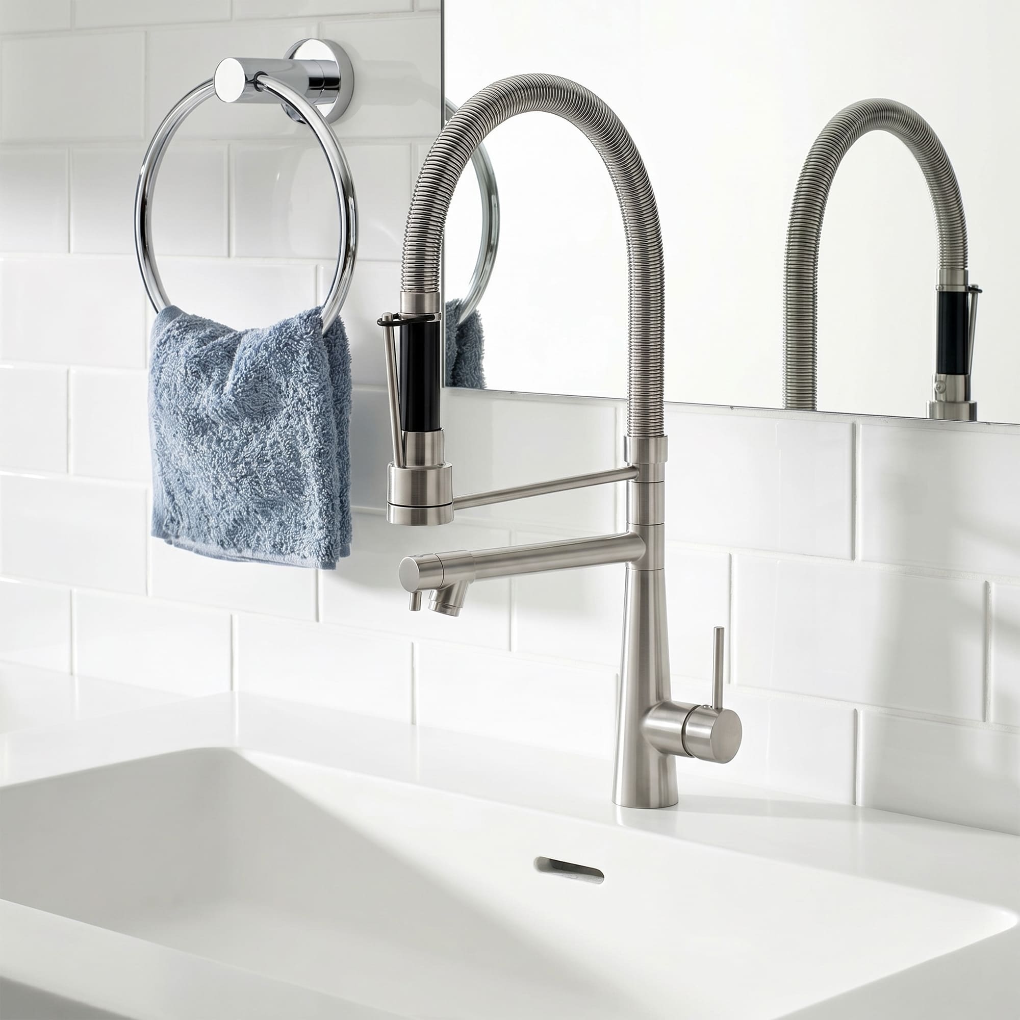 Single Handle Pull Down 360 Degree Rotation Kitchen Dual Outlet Faucet