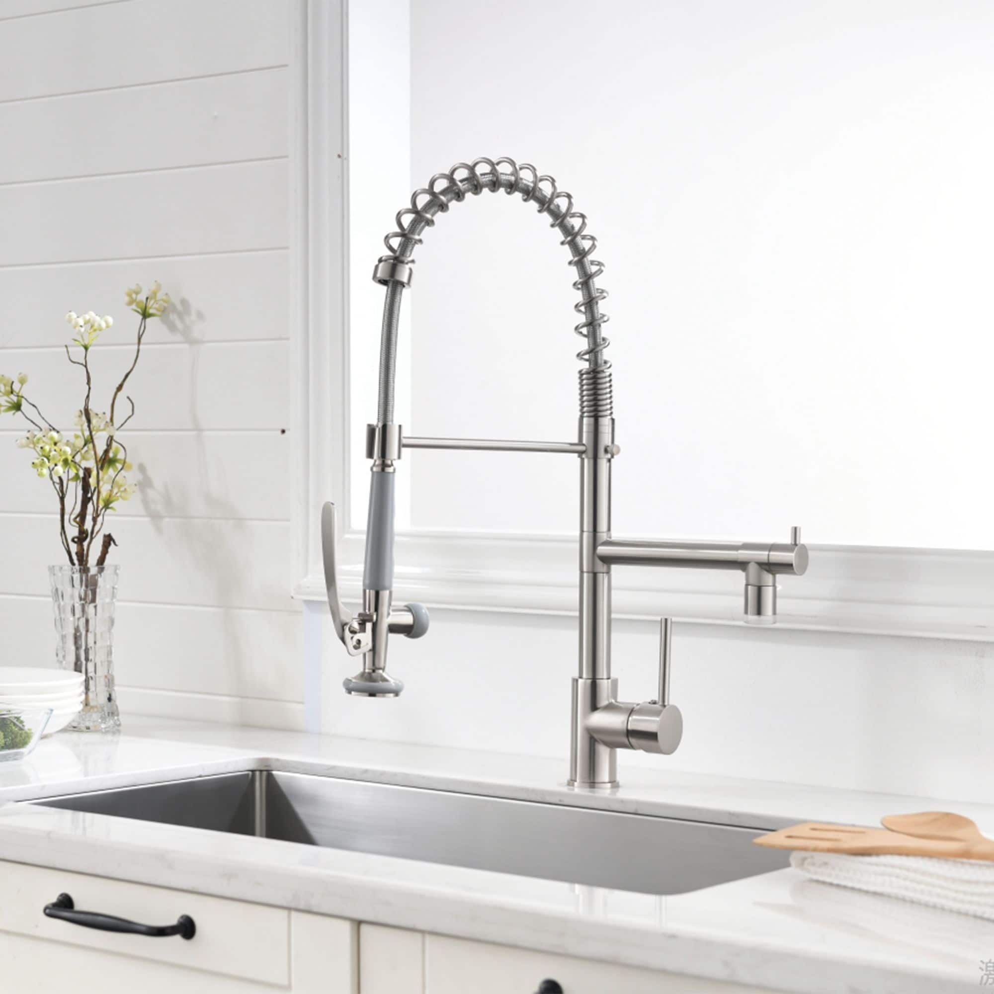 Single Handle Pull Down Sprayer Brushed Nickel Kitchen Faucet Kitchen Sink Faucet With Led Light