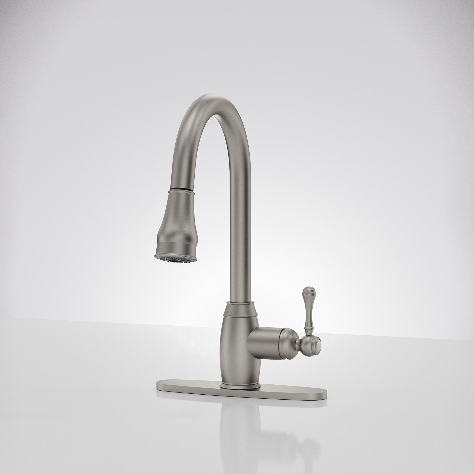 Single Handle Pull Down Sprayer Hot And Cold Kitchen Faucet 360 Spout Swivel With Deckplate