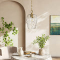 Hammered Glass Pendant Light 1 Light Adjustable Height Hanging Lantern With Brass Finish Metal Frame For Kitchen Island