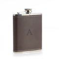 Single Initial Stainless Steel Brown Leather Flask 6 Oz.