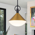Single Light Cone Metal Pendant With Frosted White Glass Shade