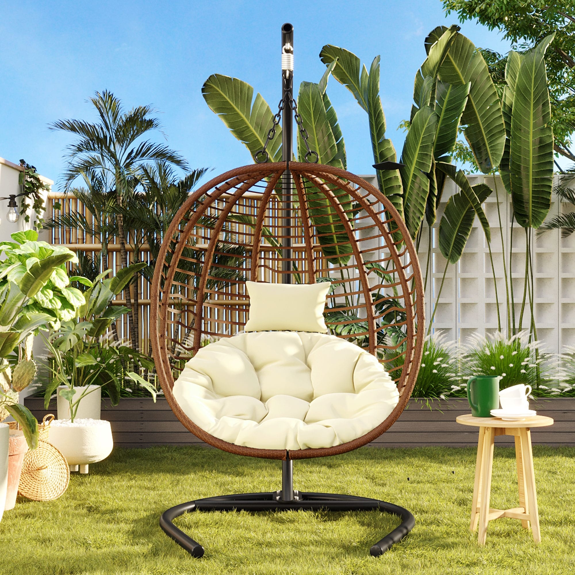 Single Person Folding Wicker Hammock Swing Chair With Adjustable Anti Slip Feet