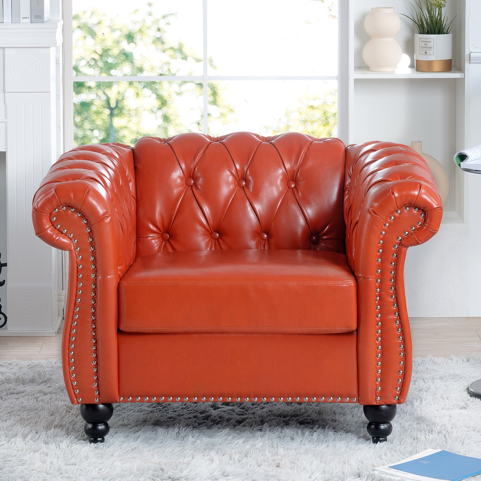 Single Seater Sofa Pu Leather Birch Wood Legs Easy Assembly Modern Living Room