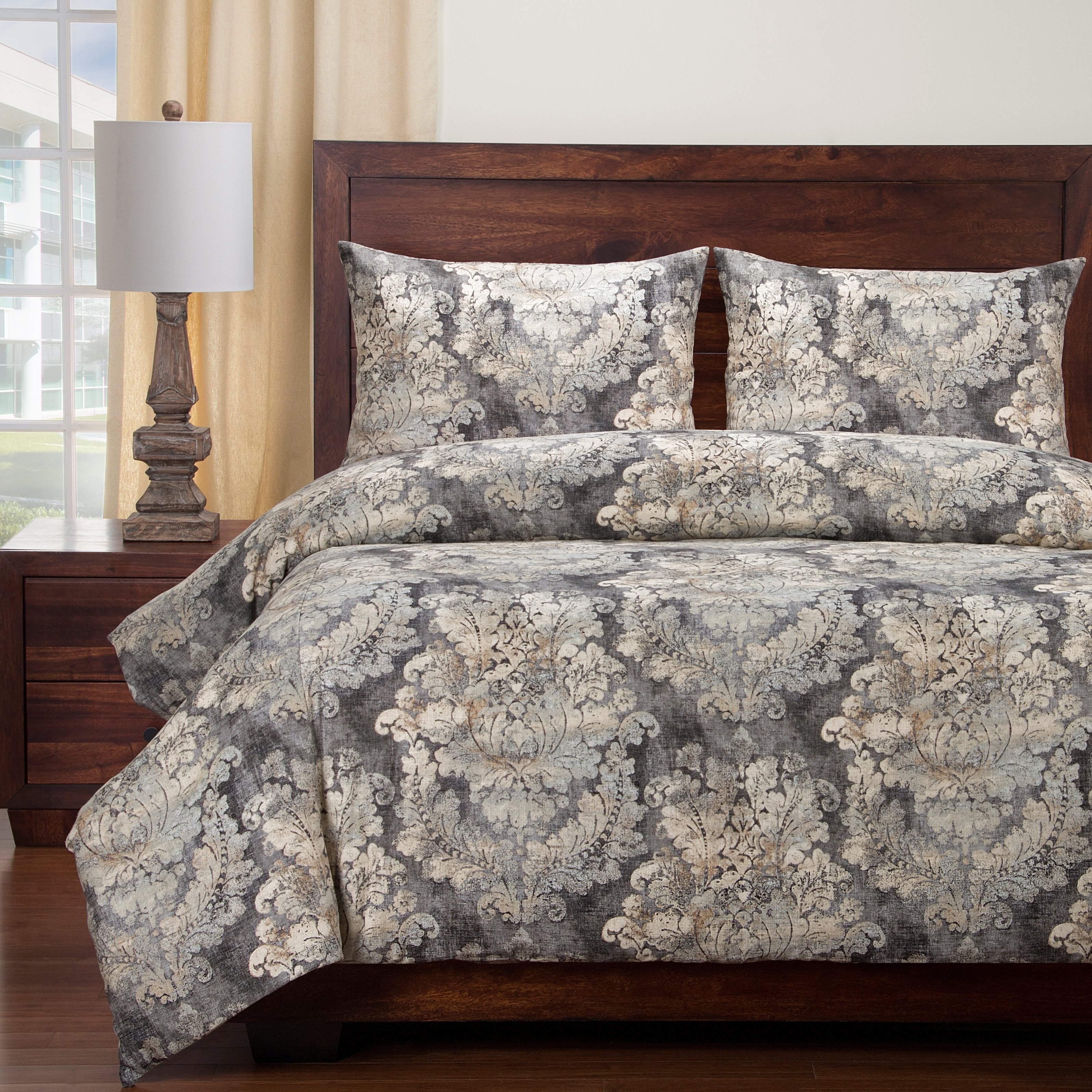 Siscovers Cindersmoke Distressed Damask Duvet And Shams