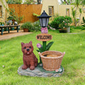 Sitting Puppy Solar Planter Outdoor Garden Statue Weather Resistant