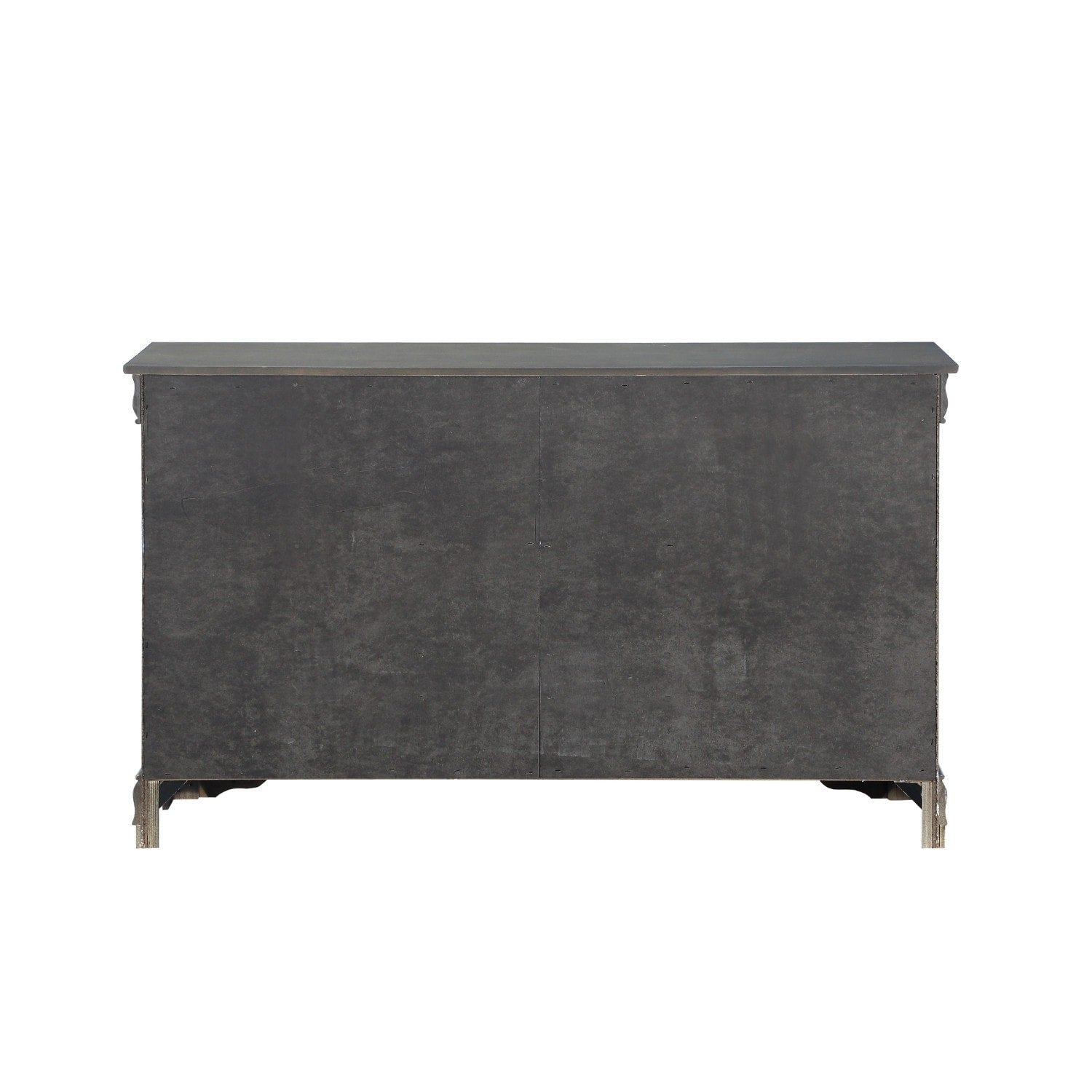 Six Drawers Wooden Dresser With Metal Handles And Bracket Base Dark Gray