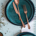 Skandia Mirabella Satin Copper 20 Piece Flatware Set Service For 4 Forged Titanium