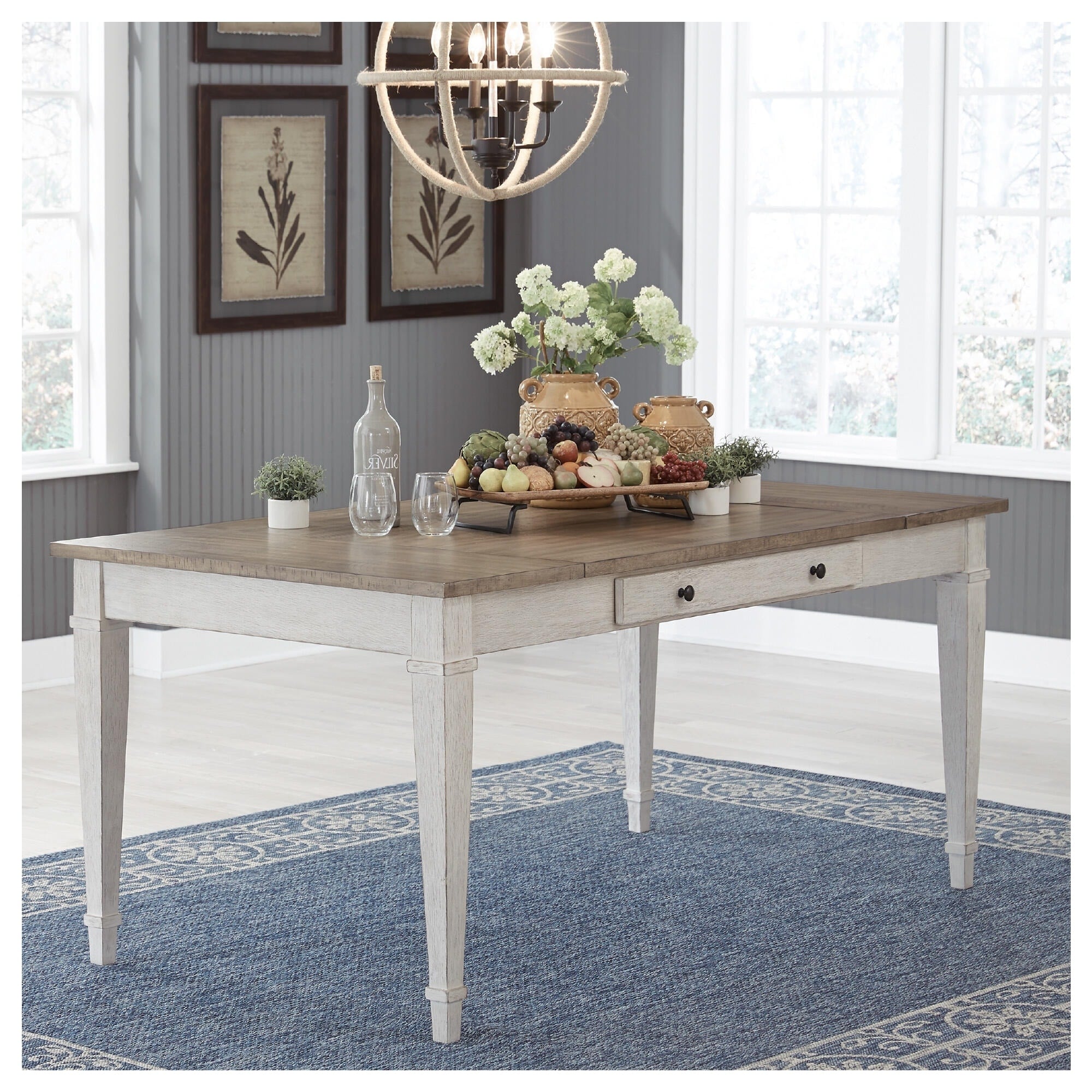 Skempton Casual Rectangular Dining Room Table With Storage White Light Brown