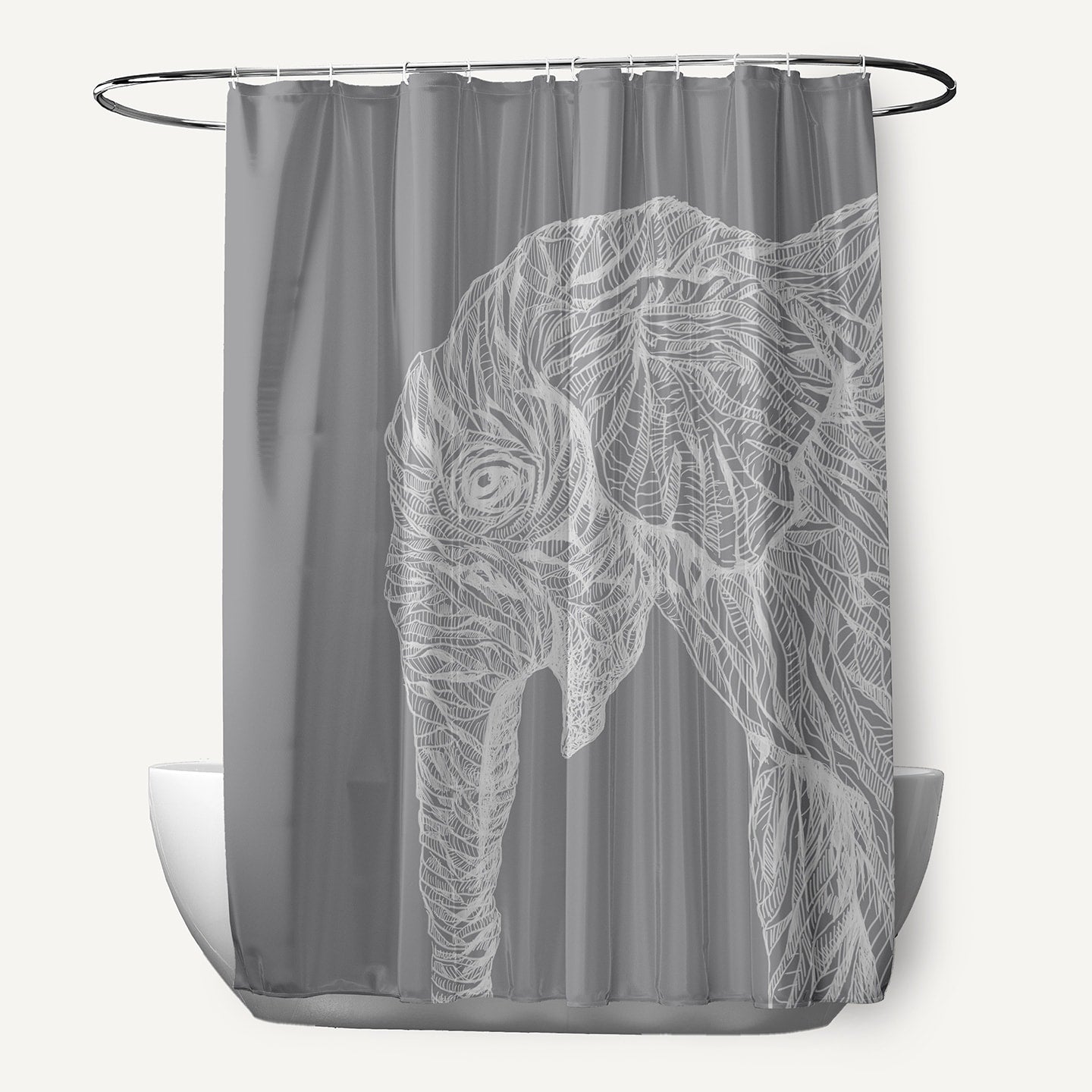 Sketched Elephant Animal Pattern Shower Curtain