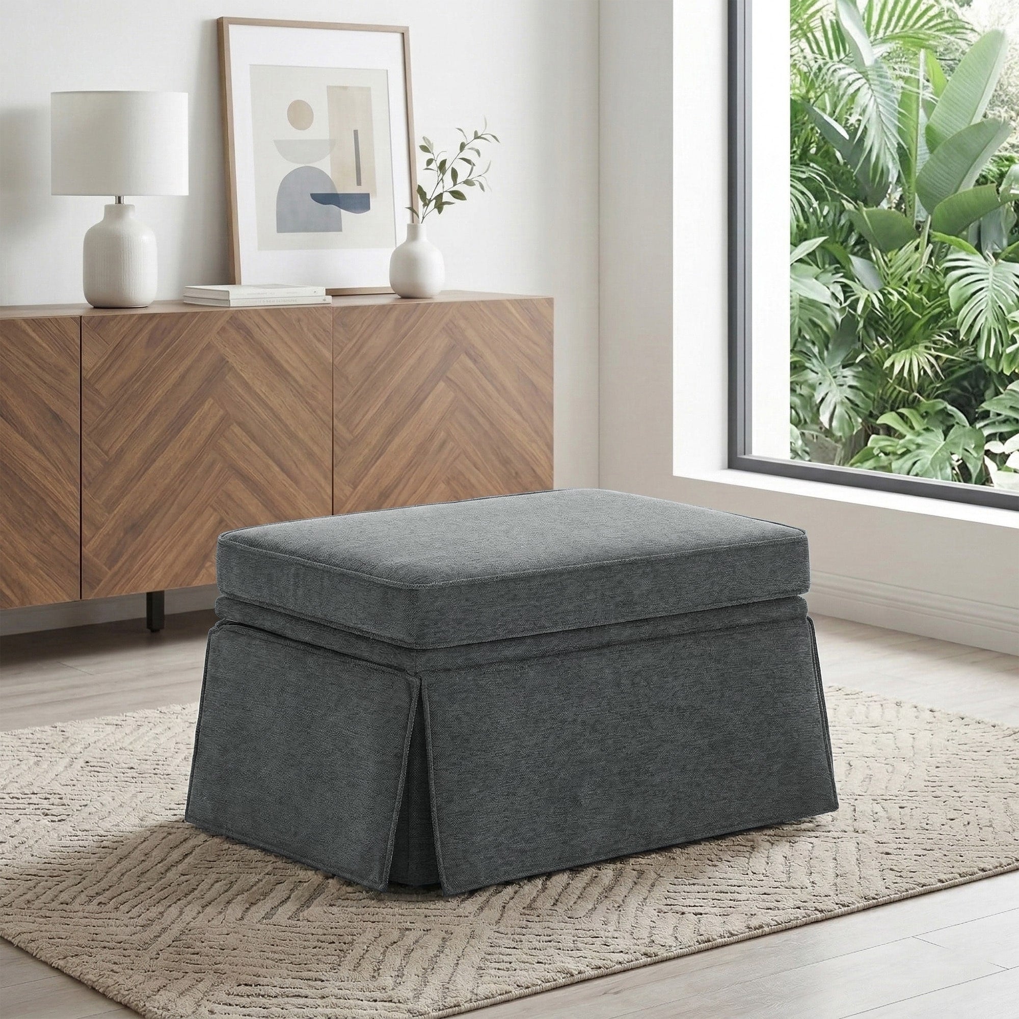 Skirted Rectangular Flip Top Storage Ottoman