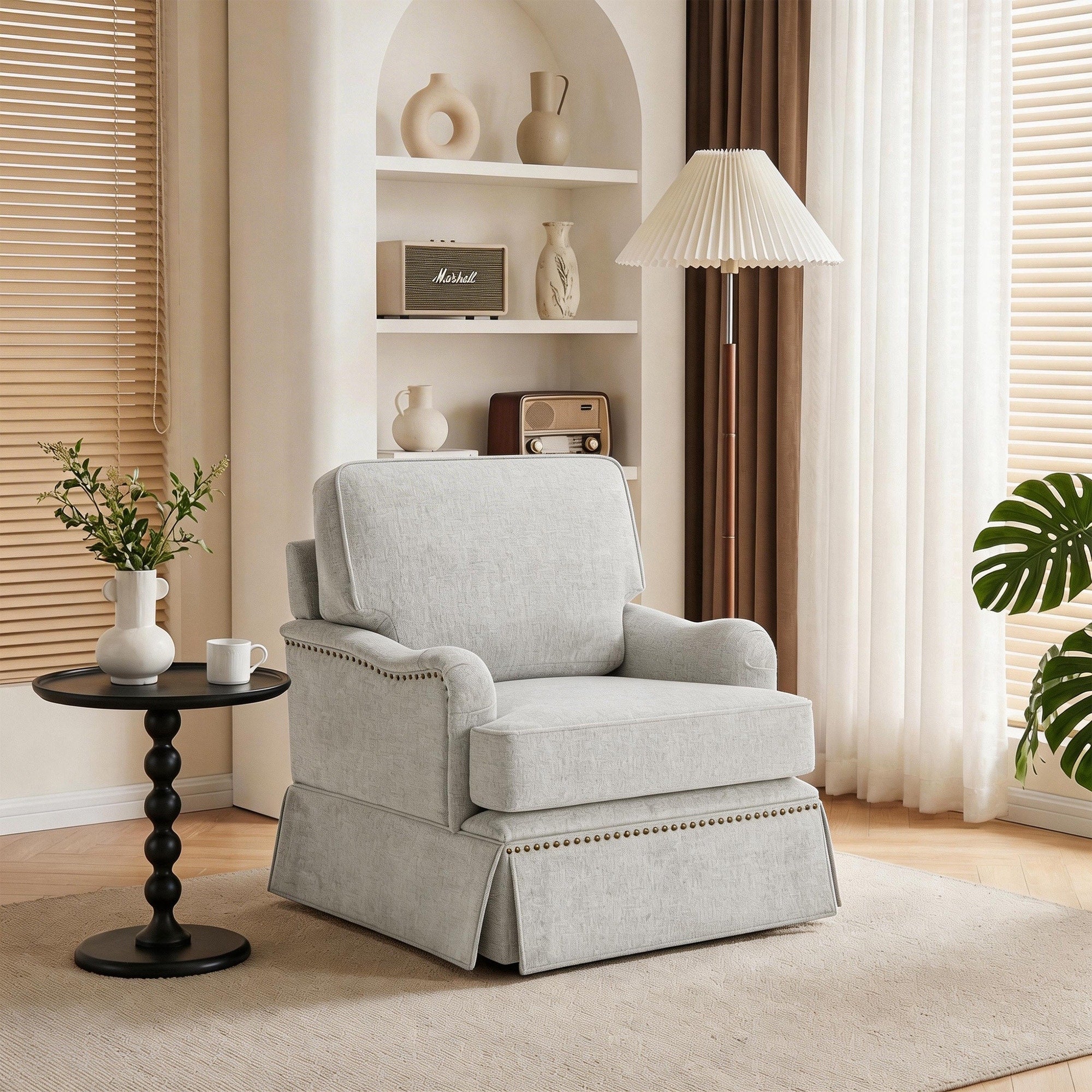 Skirted Swivel Accent Nailhead Barrel Chair