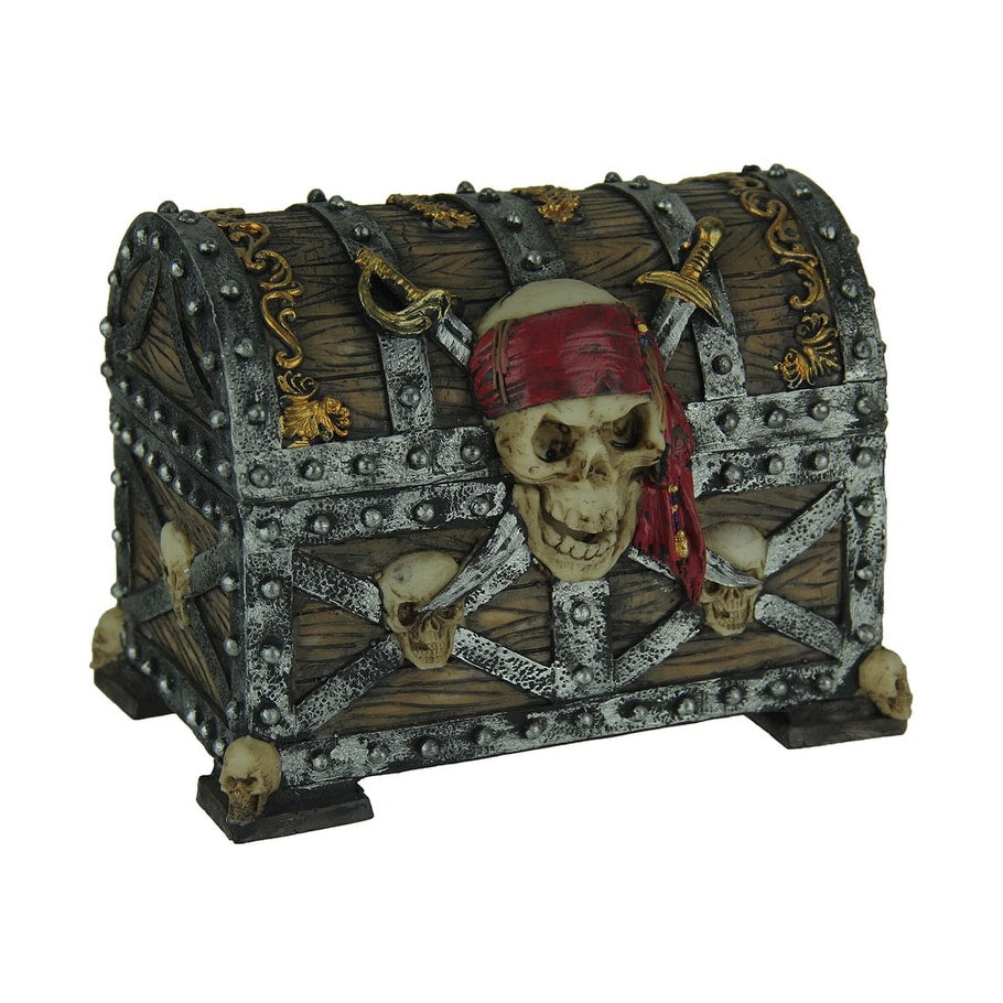 Skull And Swords Pirate Treasure Chest Trinket Box 5.5 X 7.25 X 4.75 Inches