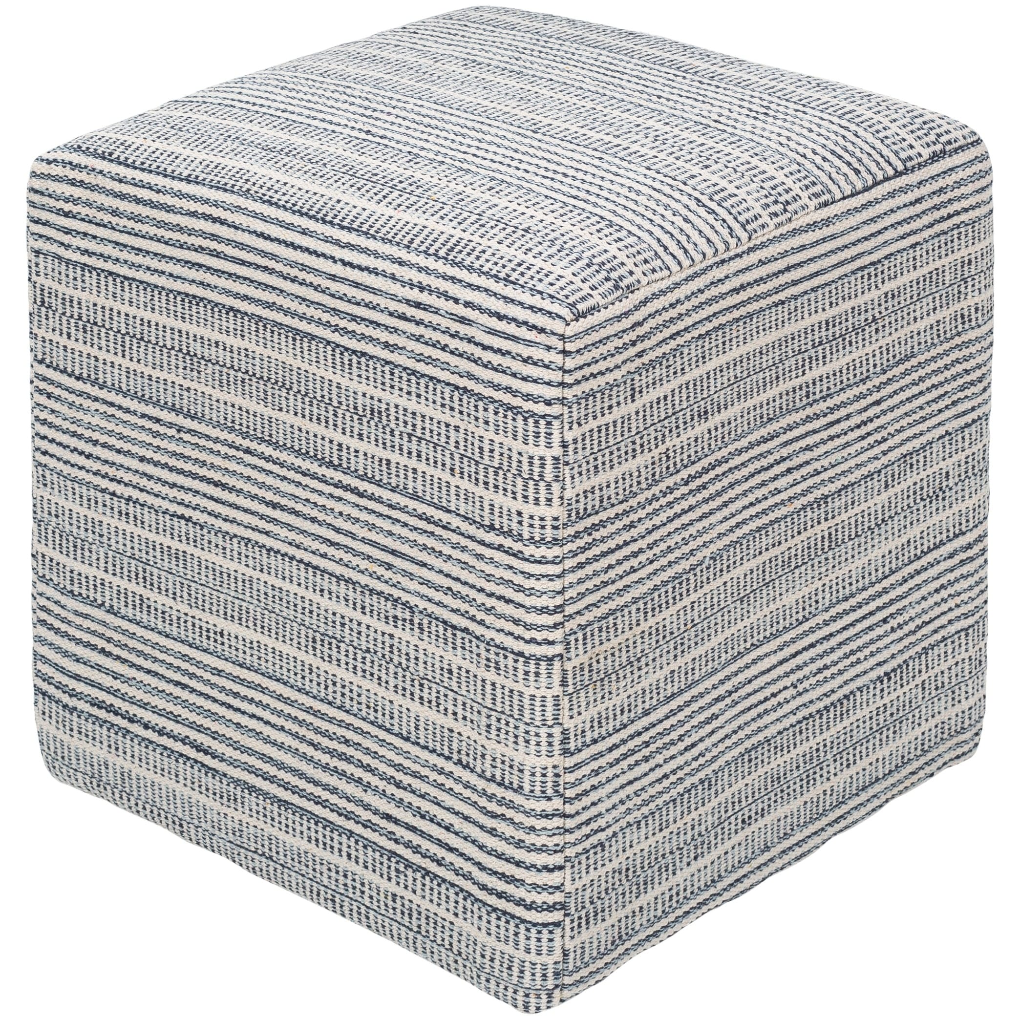 Skyla Farmhouse Stripe 16 Inch Square Pouf